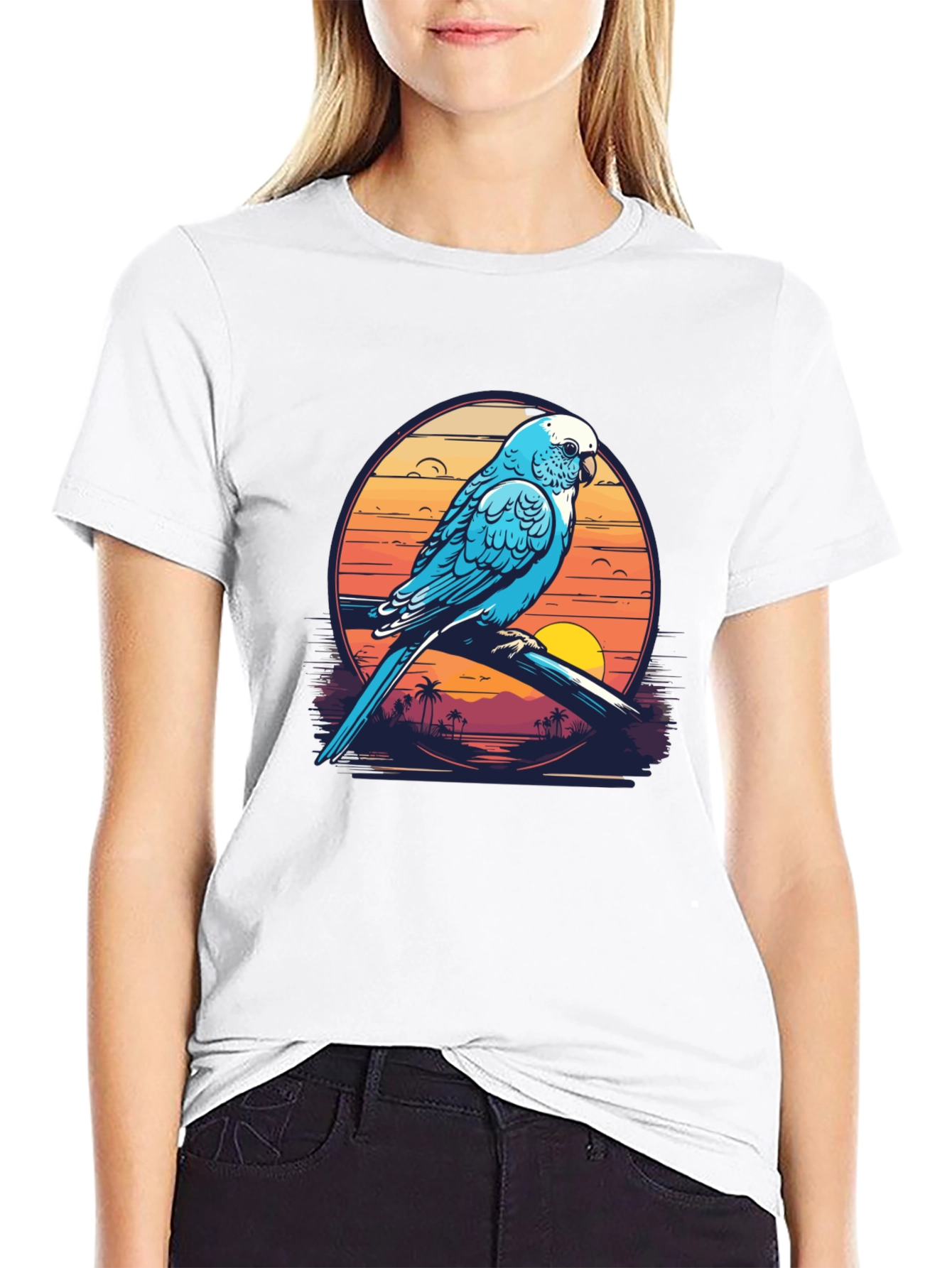 Tropical Parrot T-Shirt: Island Sunset Vibes