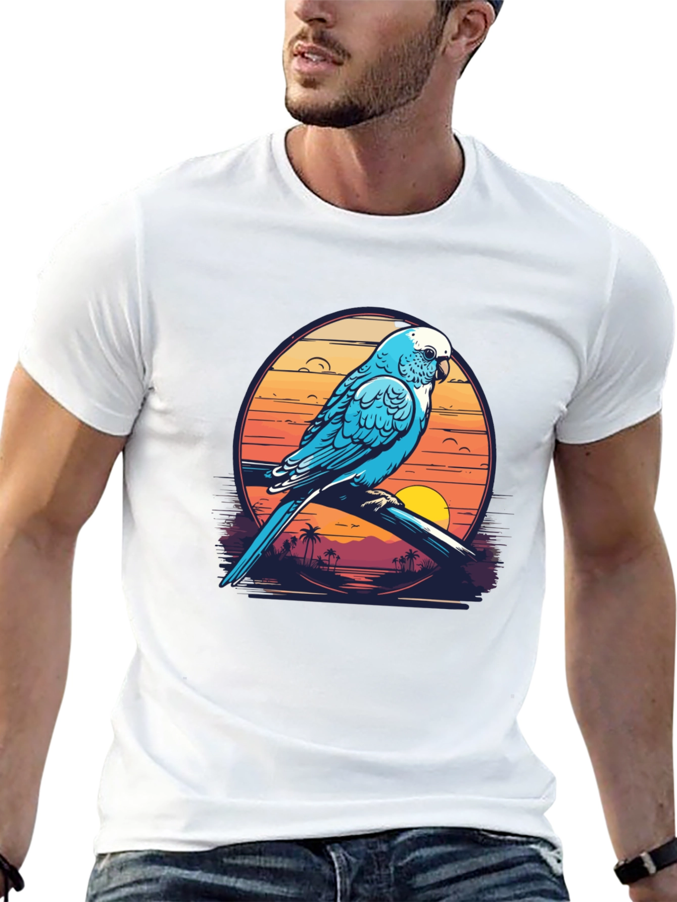 Tropical Parrot T-Shirt: Island Sunset Vibes