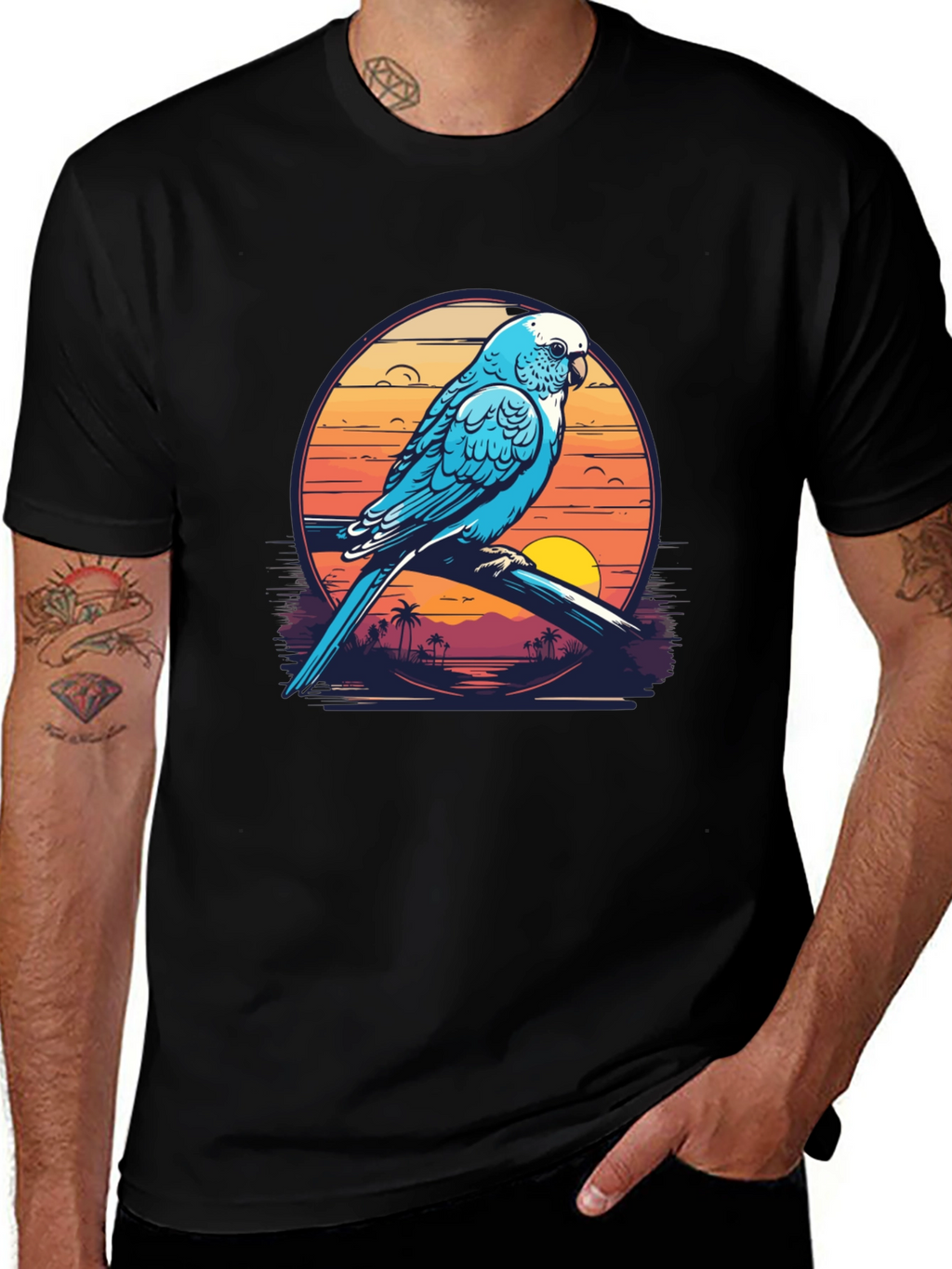 Tropical Parrot T-Shirt: Island Sunset Vibes