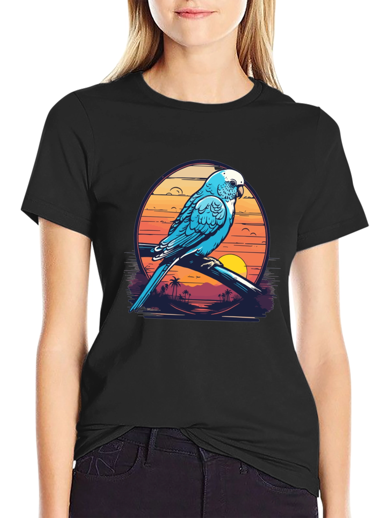 Tropical Parrot T-Shirt: Island Sunset Vibes