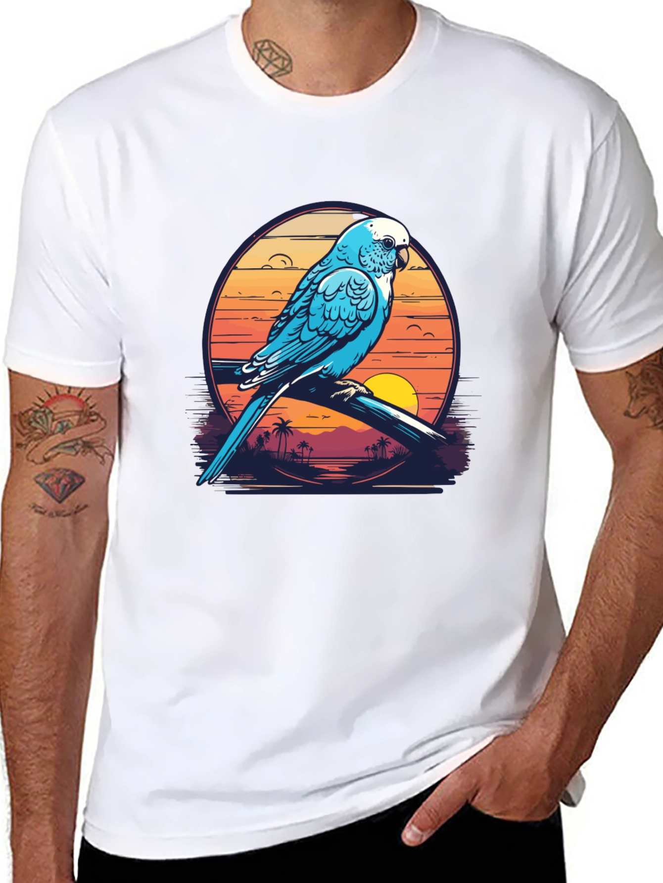 Tropical Parrot T-Shirt: Island Sunset Vibes