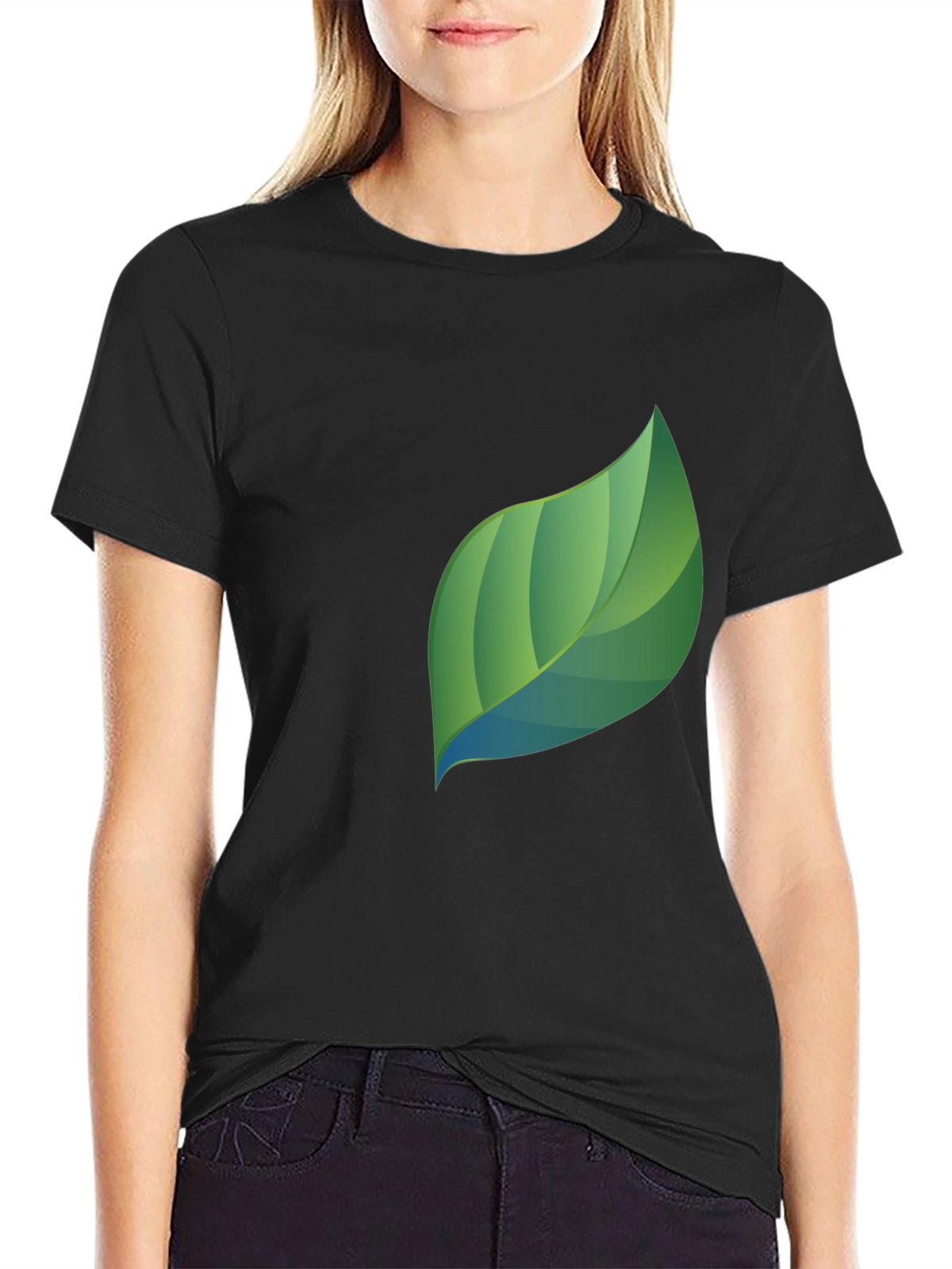 Modern Leaf Graphic Black T-Shirt