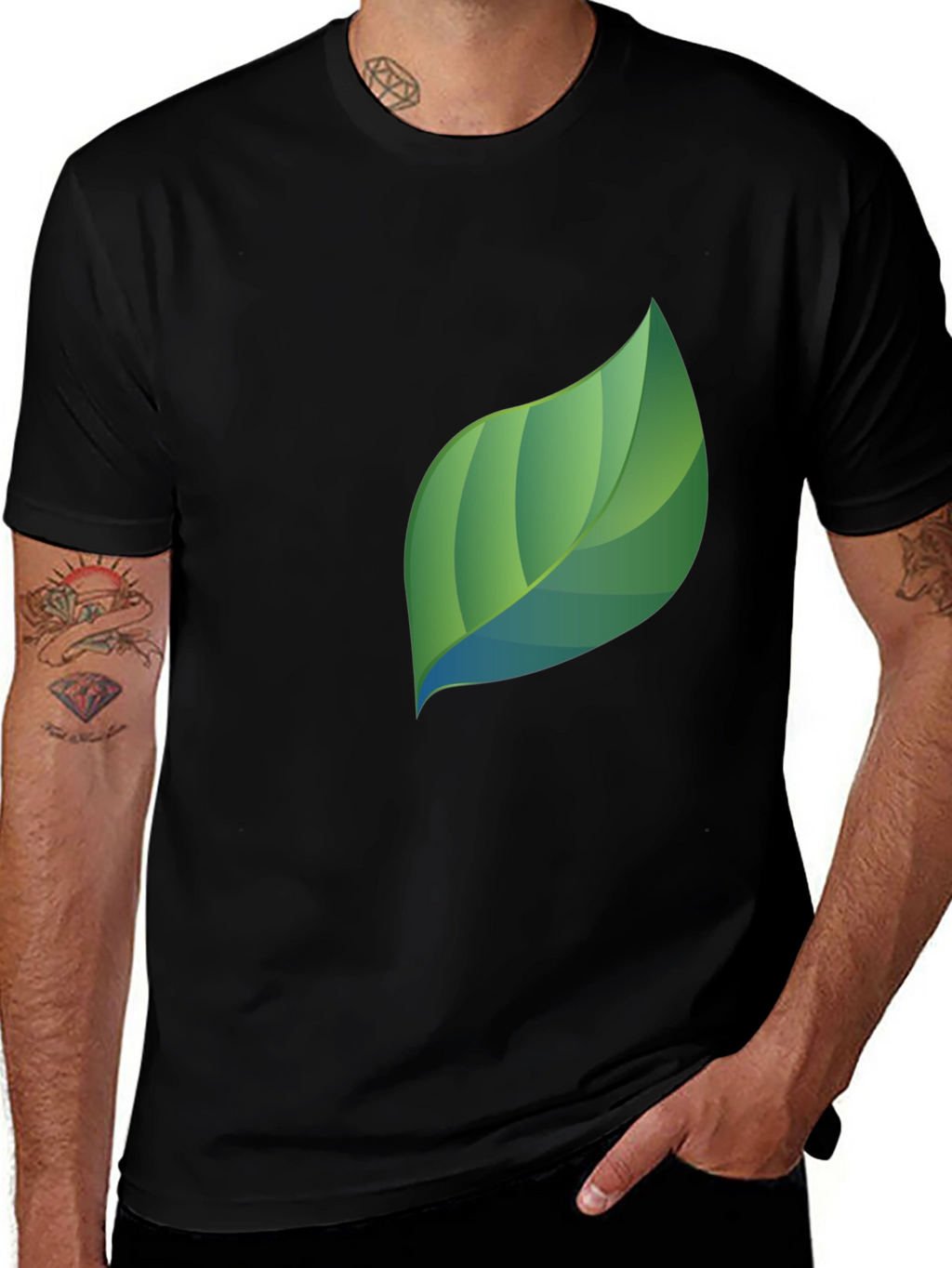 Modern Leaf Graphic Black T-Shirt