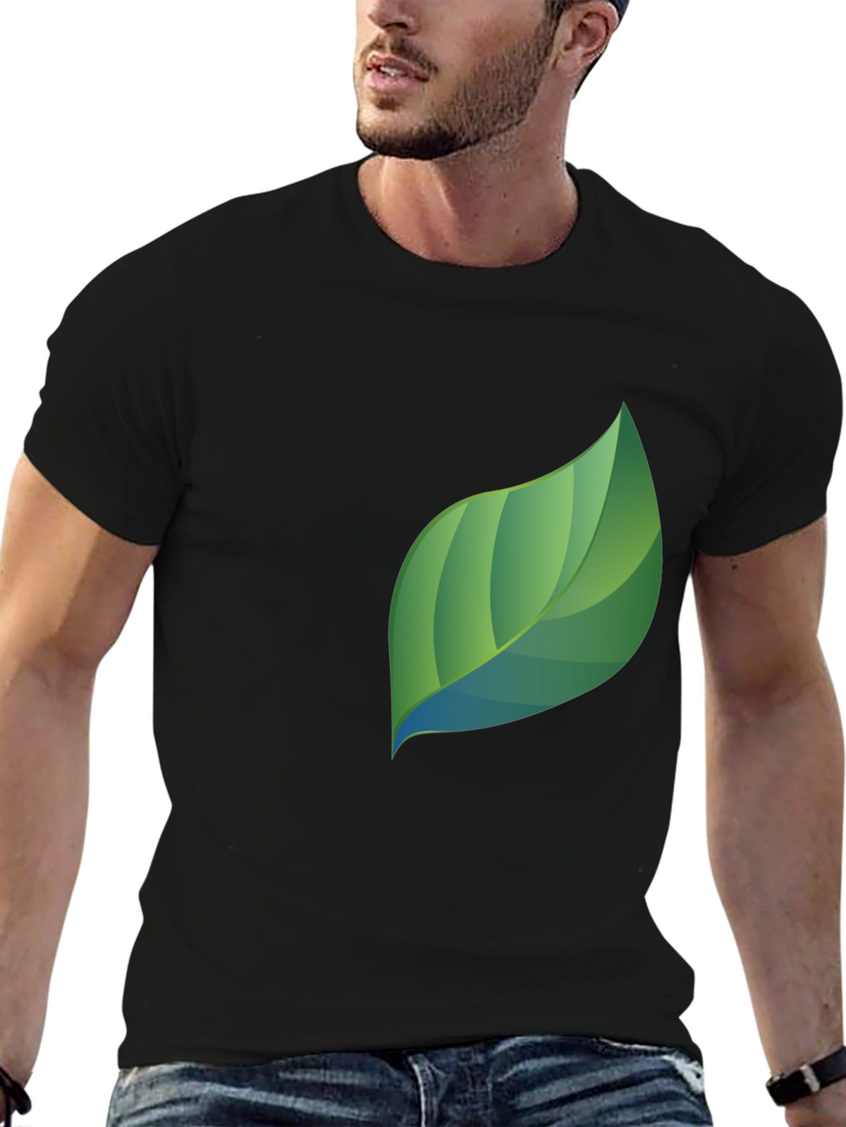 Modern Leaf Graphic Black T-Shirt
