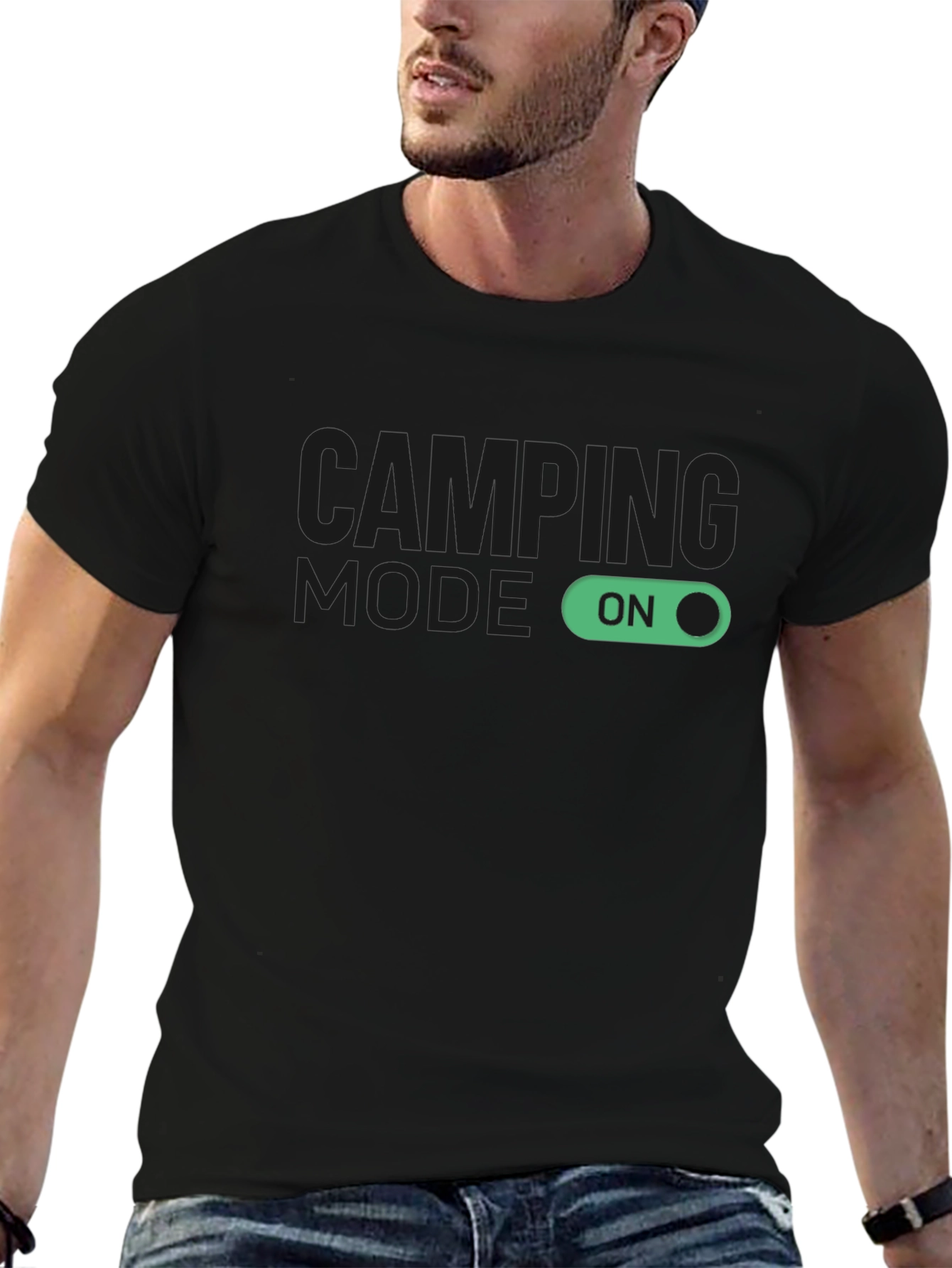 Camping Mode On Black T-Shirt