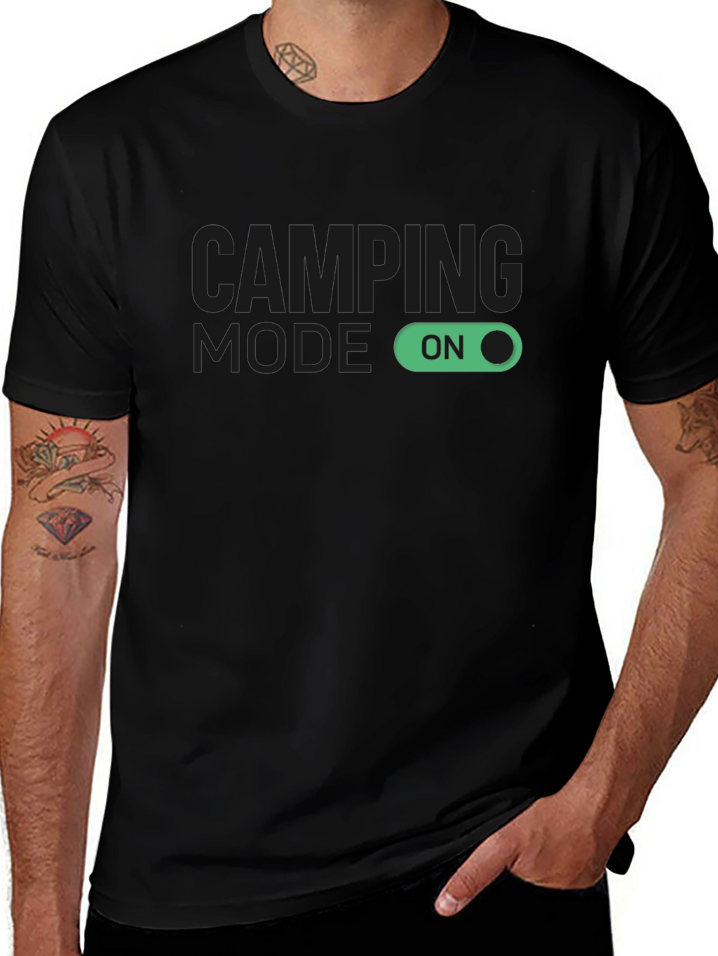 Camping Mode On Black T-Shirt