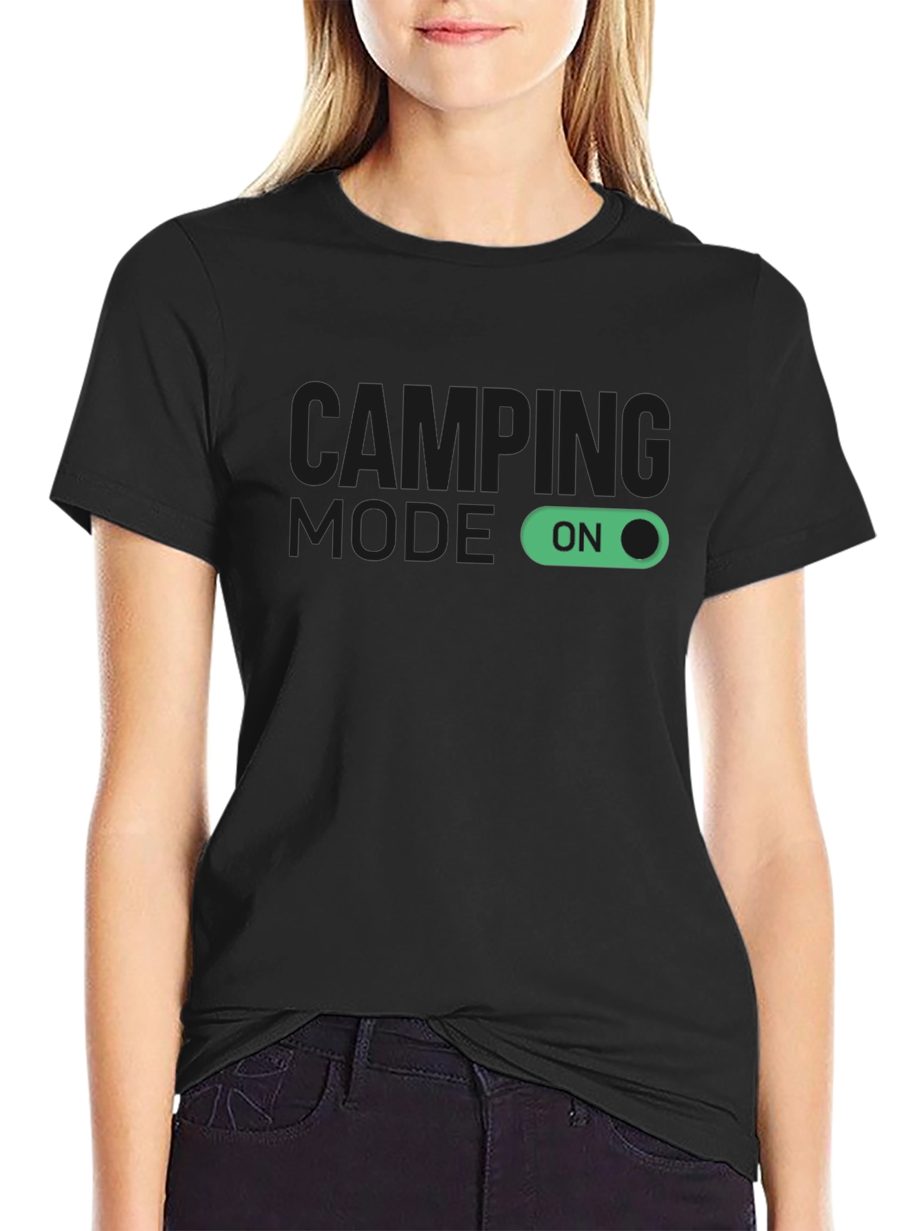 Camping Mode On Black T-Shirt