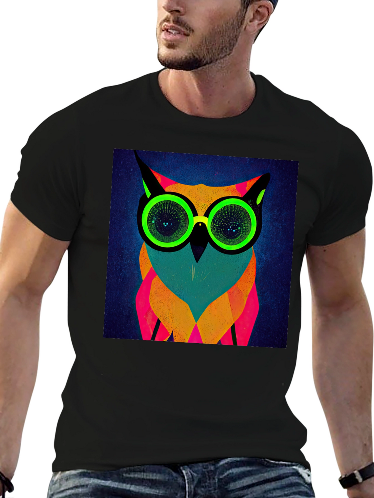 Neon Owl Graphic Tee - Modern Art T-Shirt