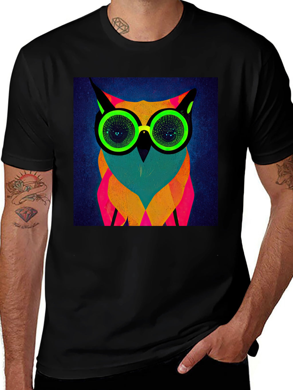 Neon Owl Graphic Tee - Modern Art T-Shirt