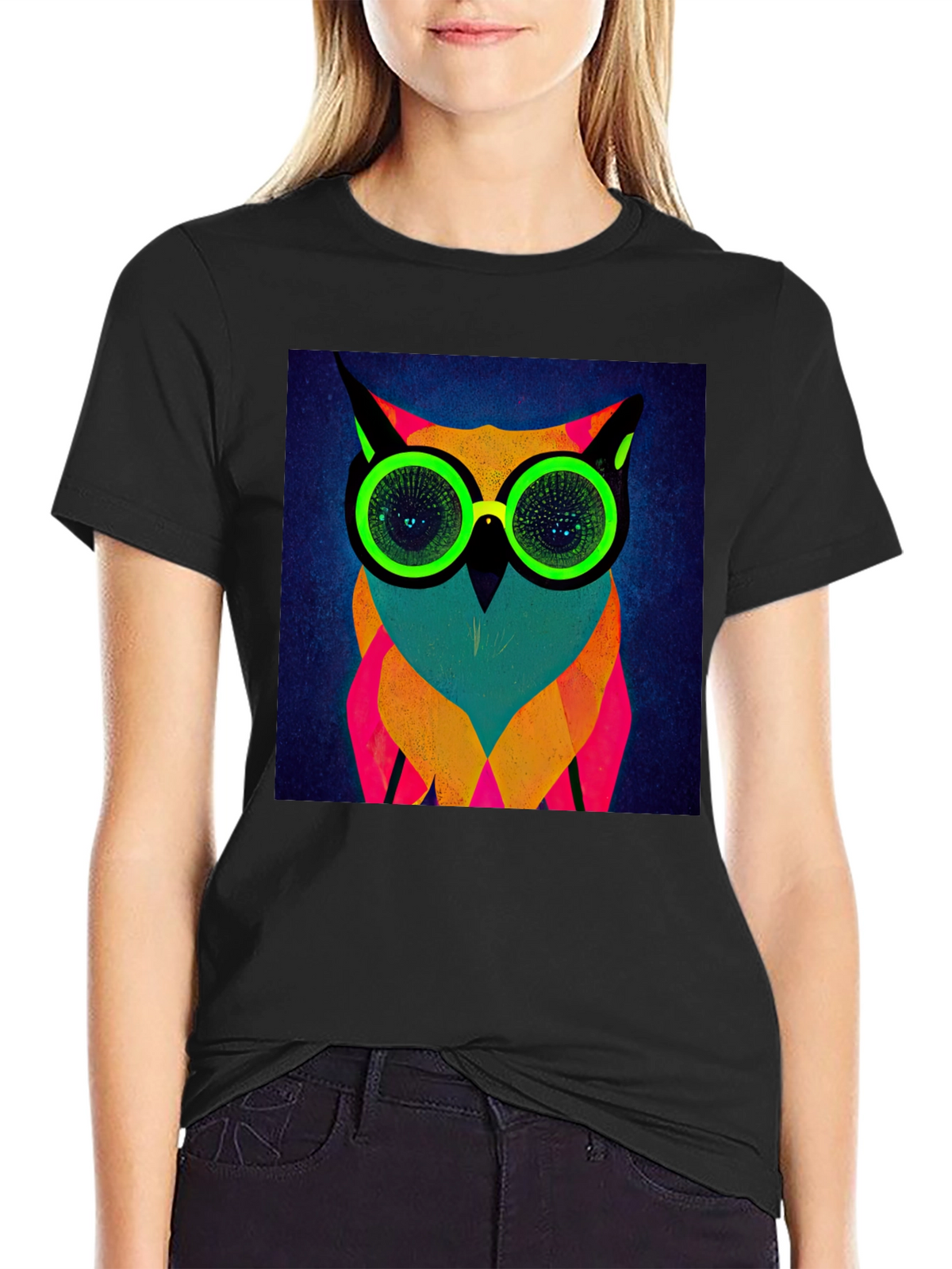 Neon Owl Graphic Tee - Modern Art T-Shirt