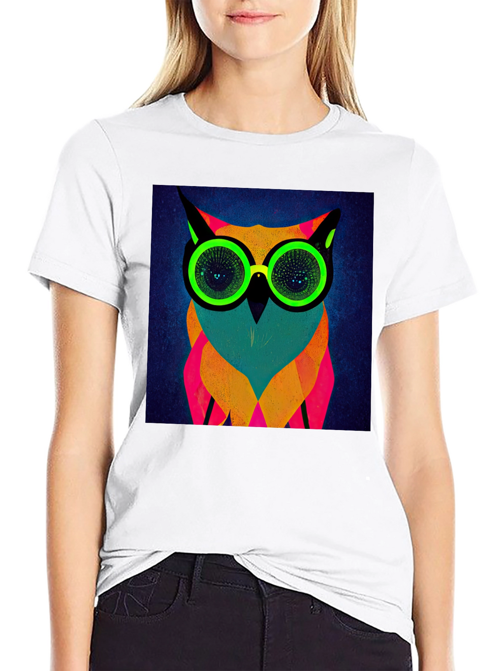 Neon Owl Graphic Tee - Modern Art T-Shirt