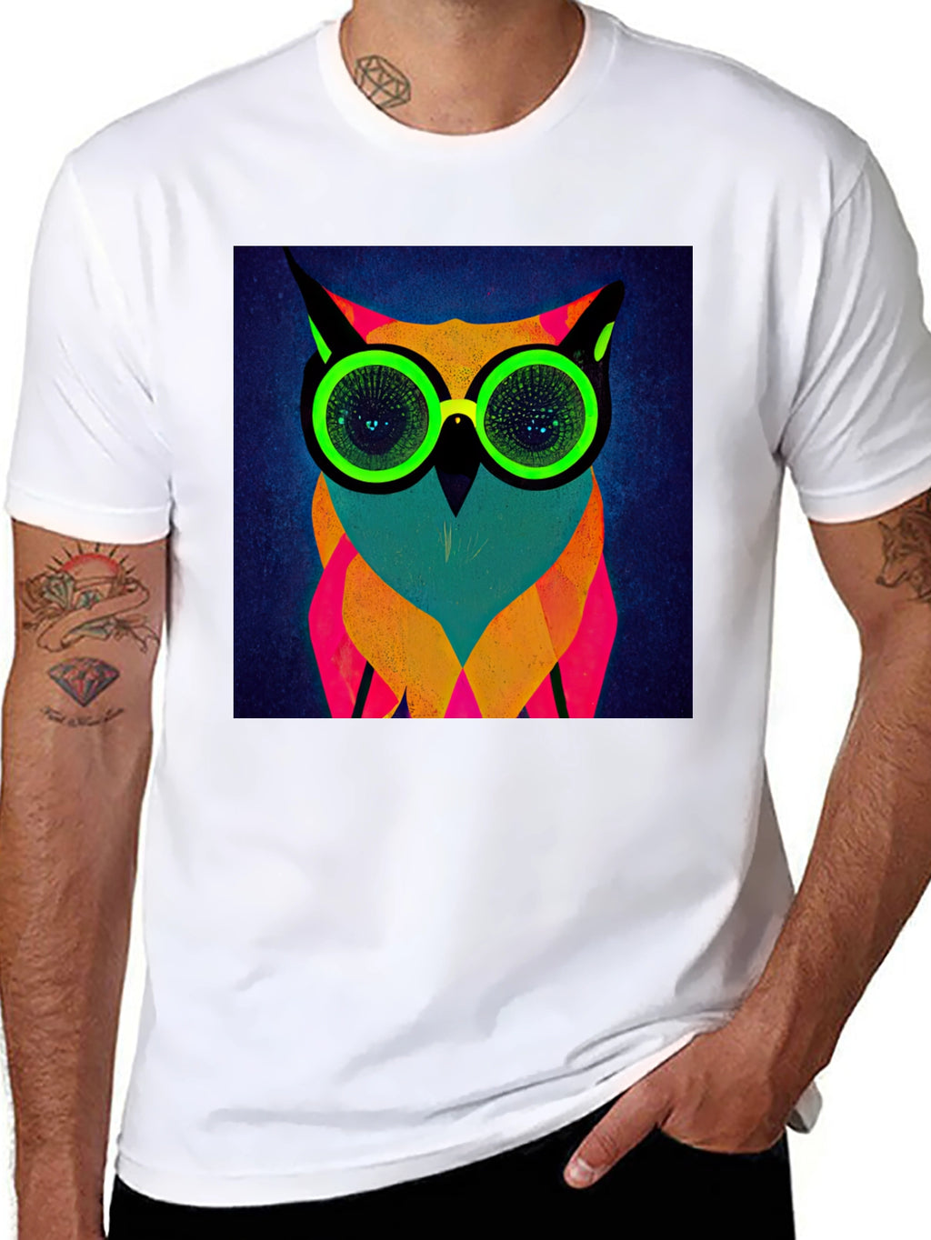 Neon Owl Graphic Tee - Modern Art T-Shirt