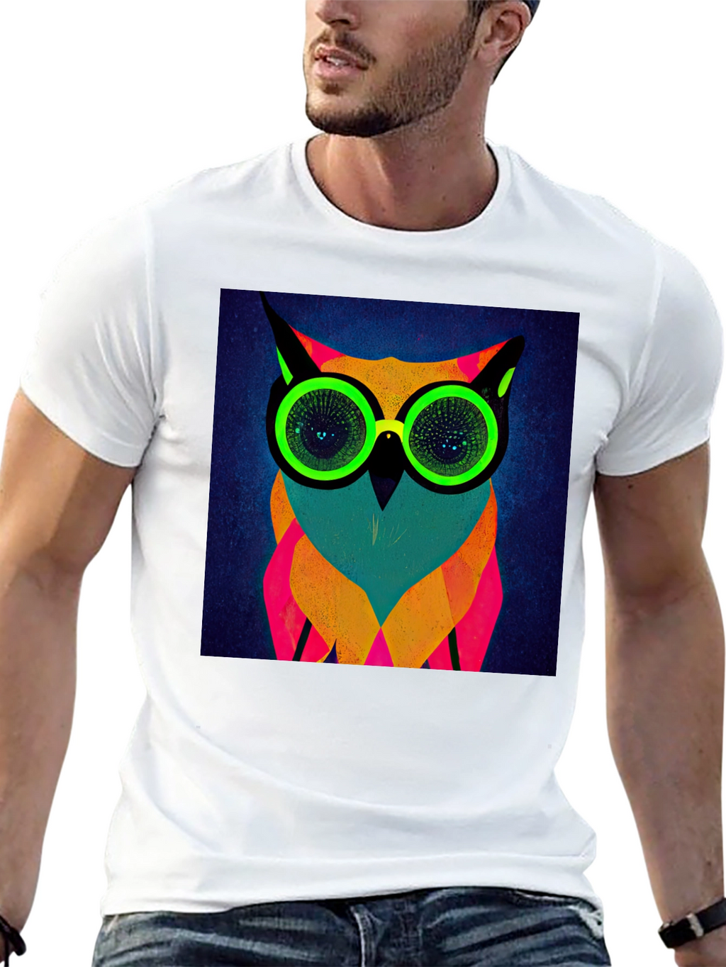 Neon Owl Graphic Tee - Modern Art T-Shirt