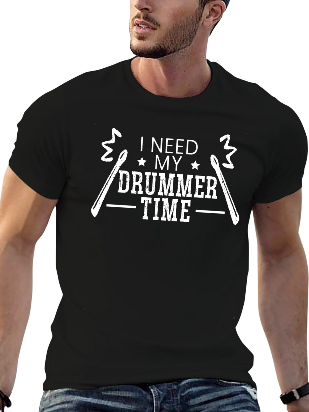 I Need My Drummer Time Black T-Shirt