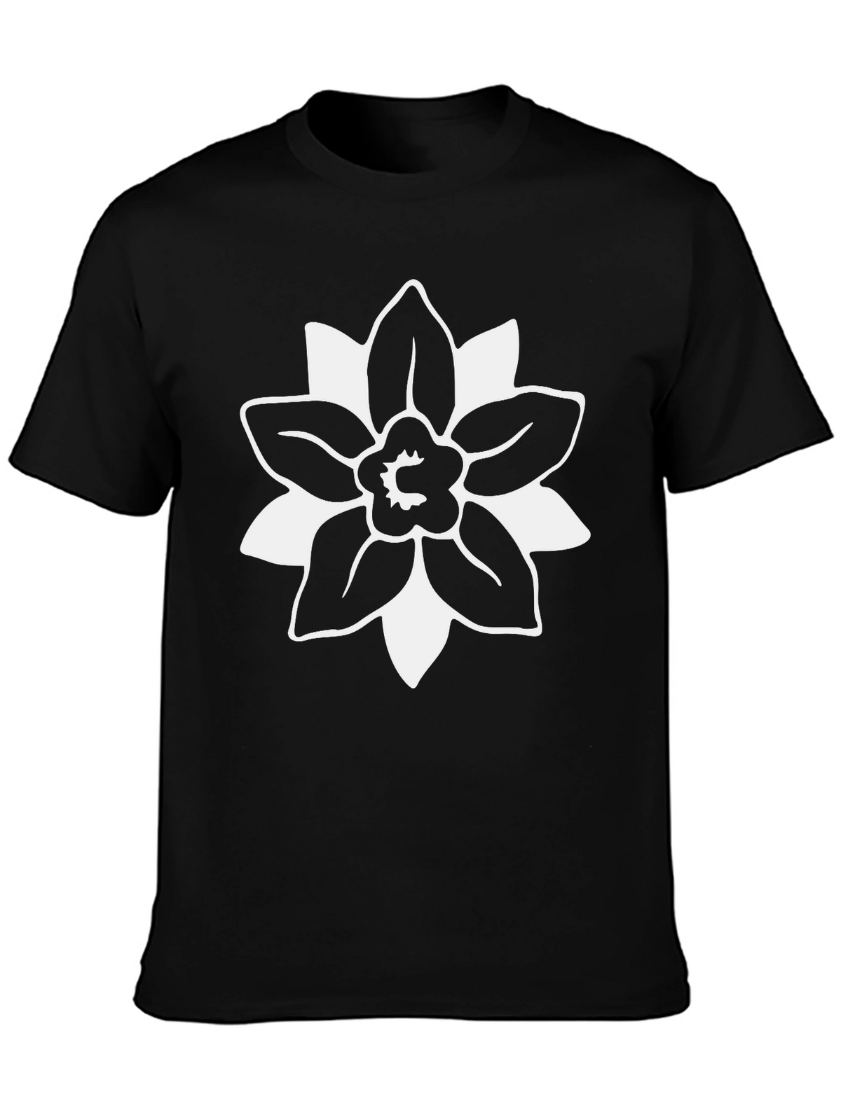 Black T-Shirt with White Floral Graphic