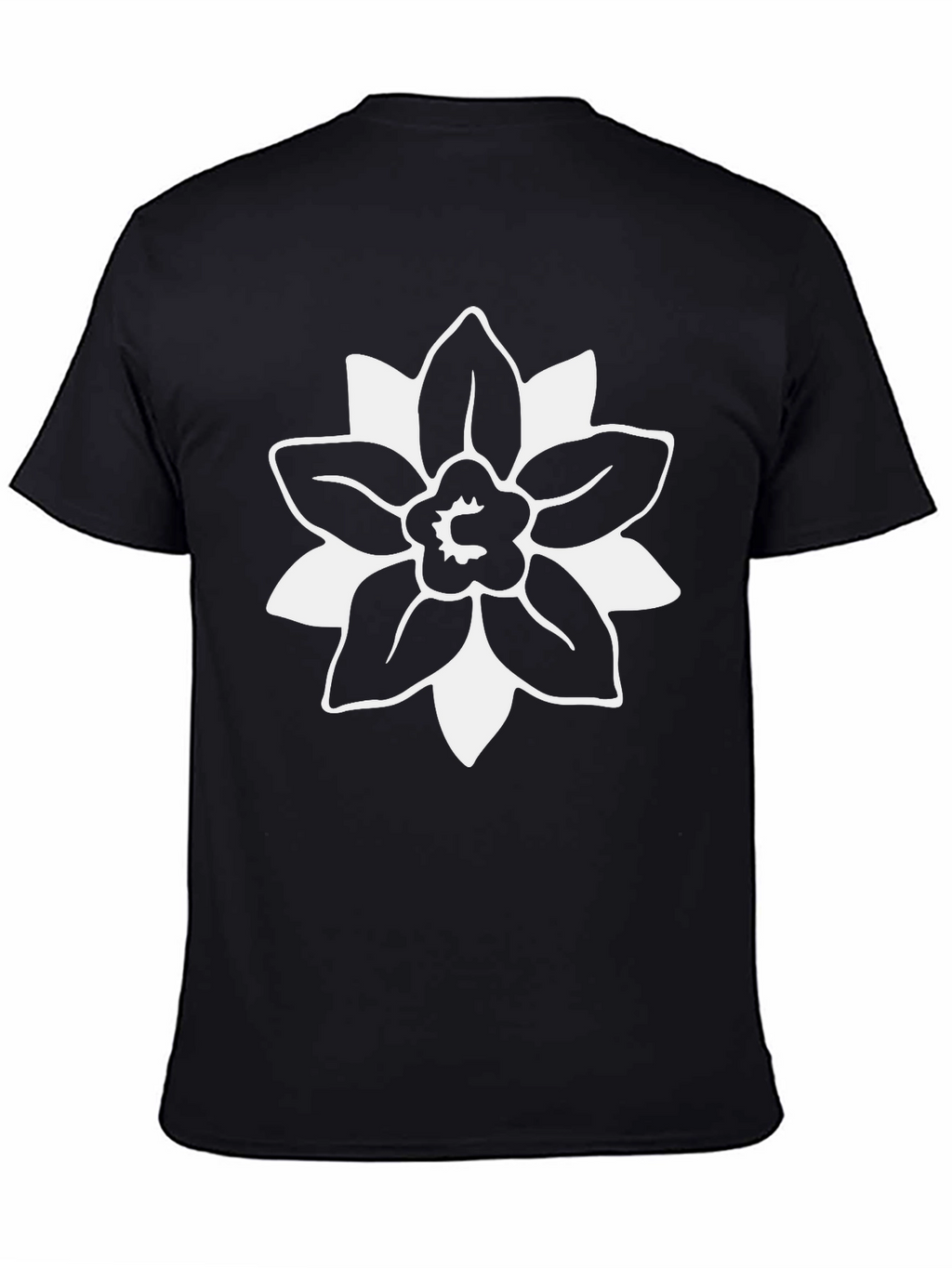 Black T-Shirt with White Floral Graphic