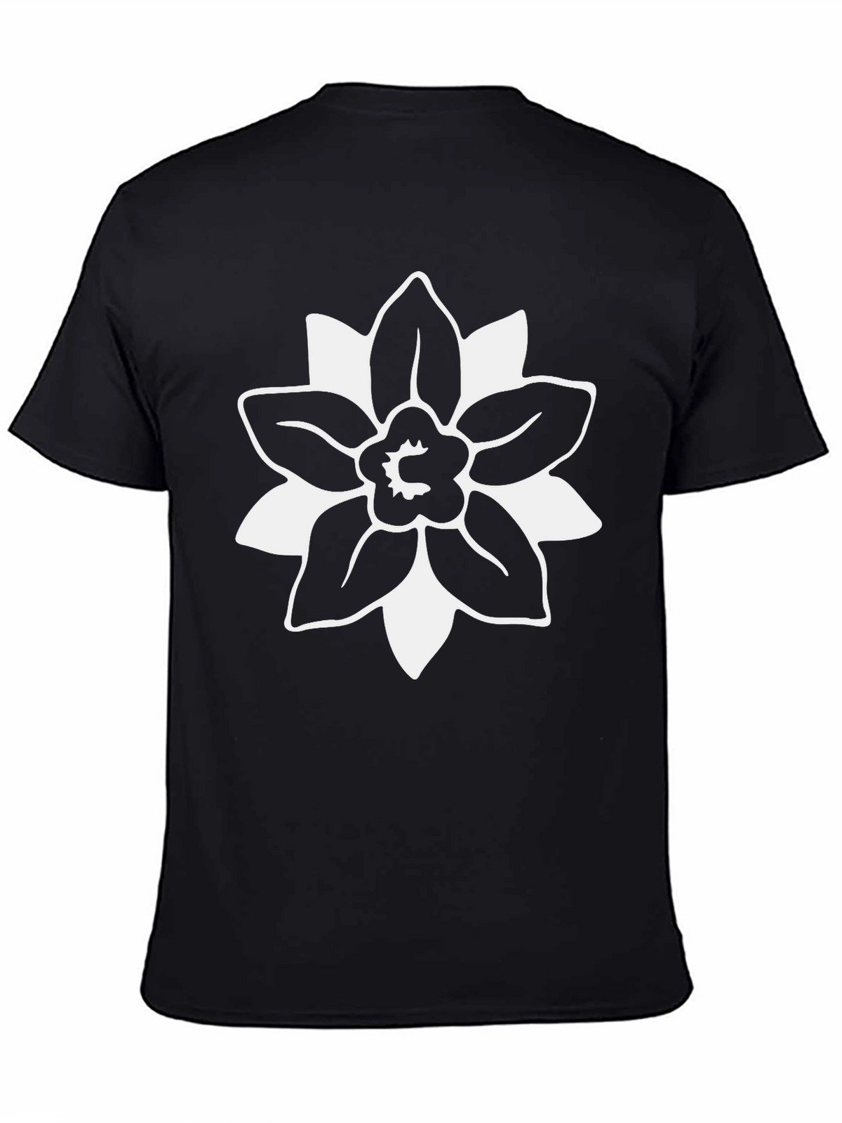Black T-Shirt with White Floral Graphic