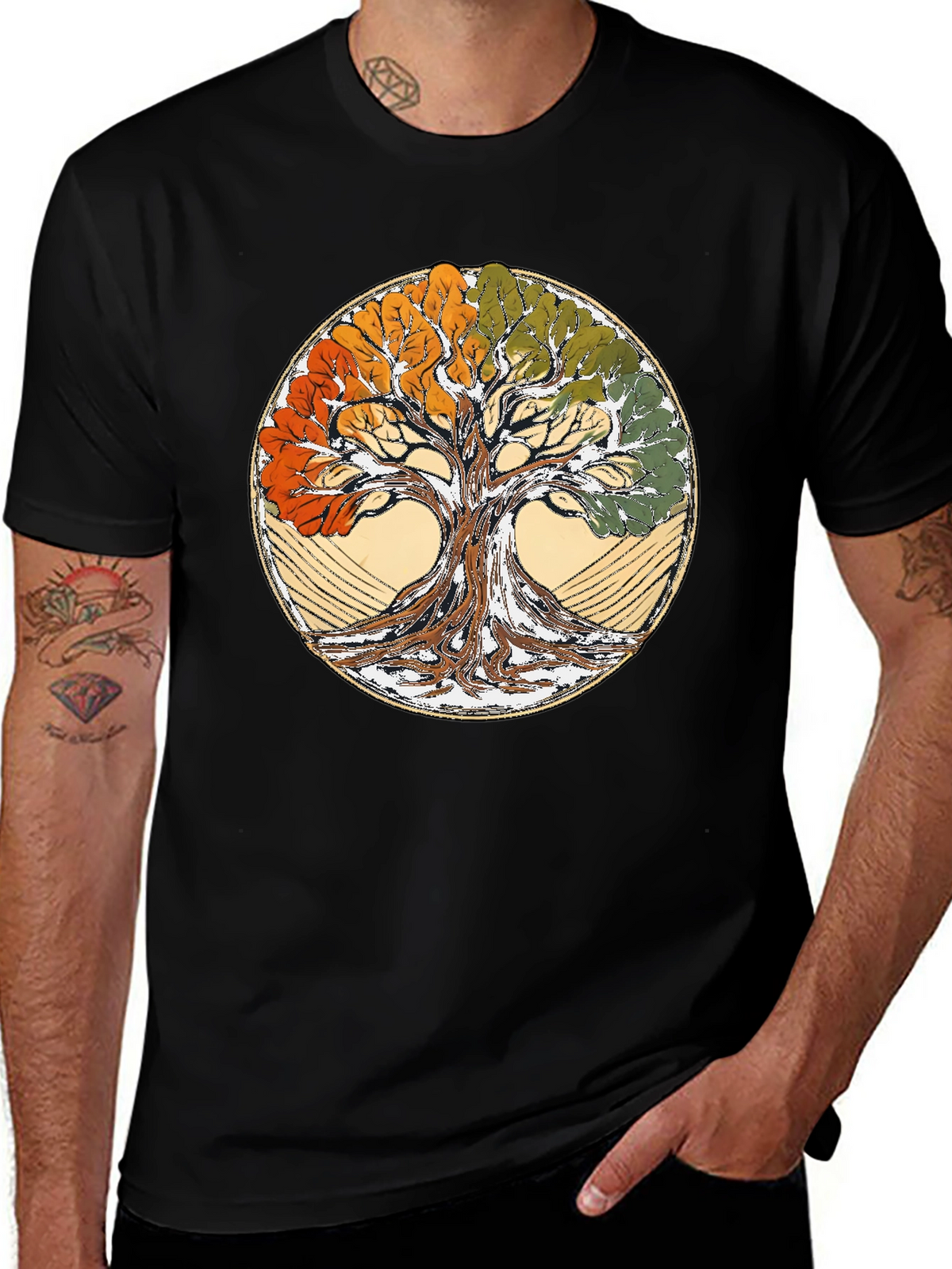 Four Seasons Tree of Life Black T-Shirt