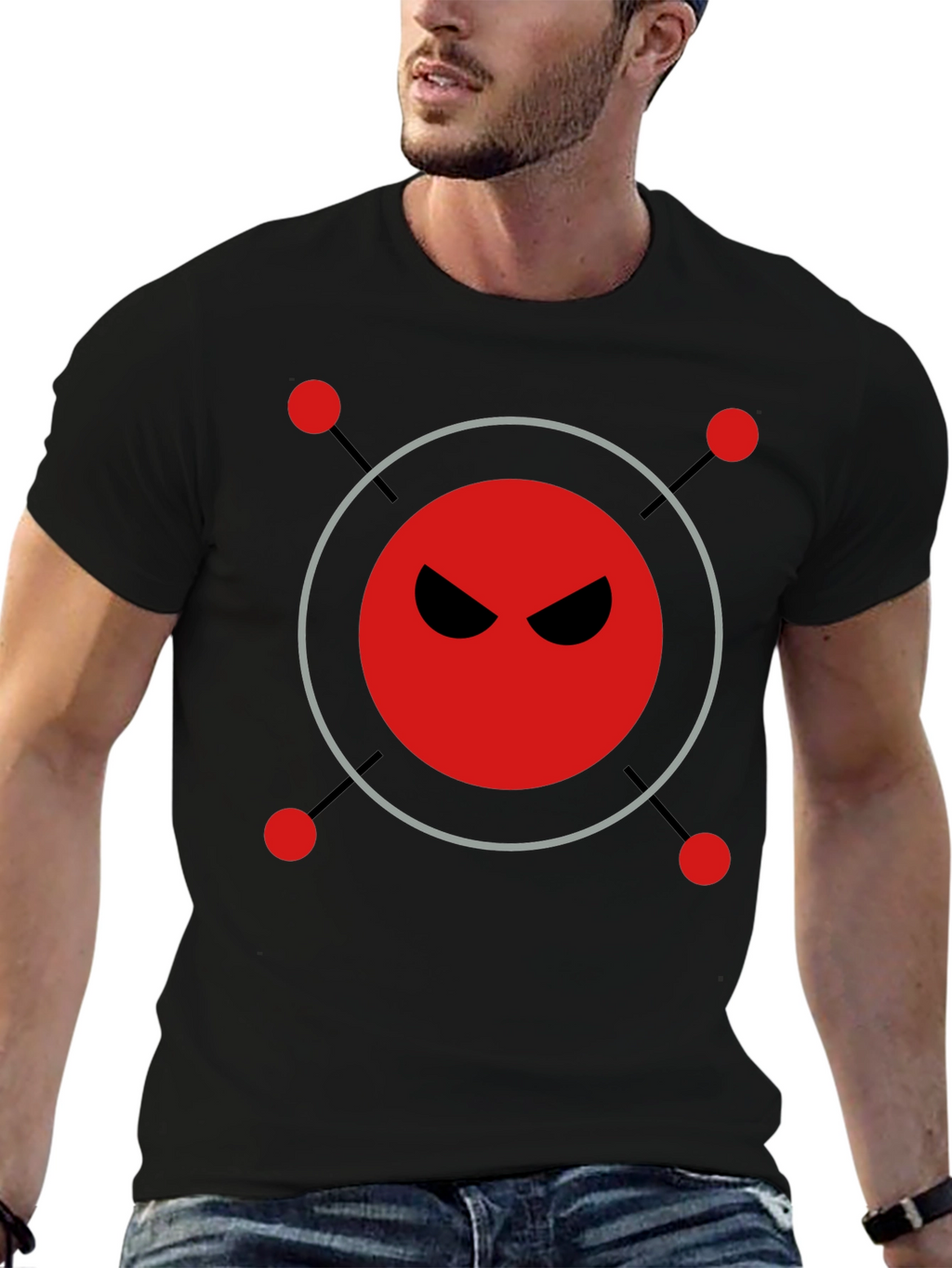 Mens Black T-Shirt with Evil Robot Design
