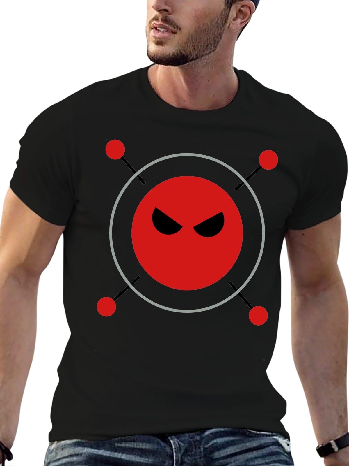 Mens Black T-Shirt with Evil Robot Design