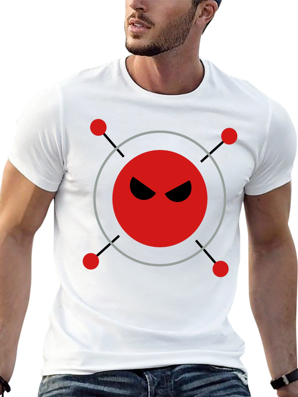 Mens Black T-Shirt with Evil Robot Design