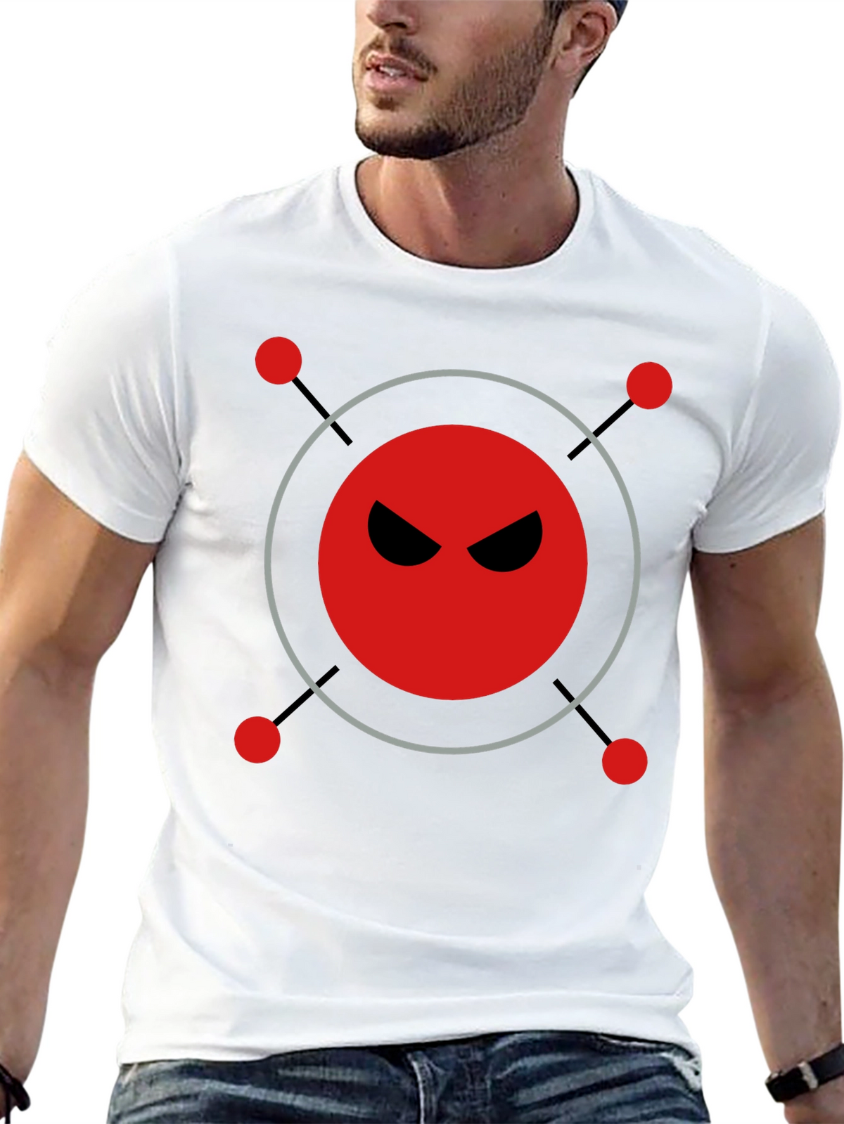 Mens Black T-Shirt with Evil Robot Design