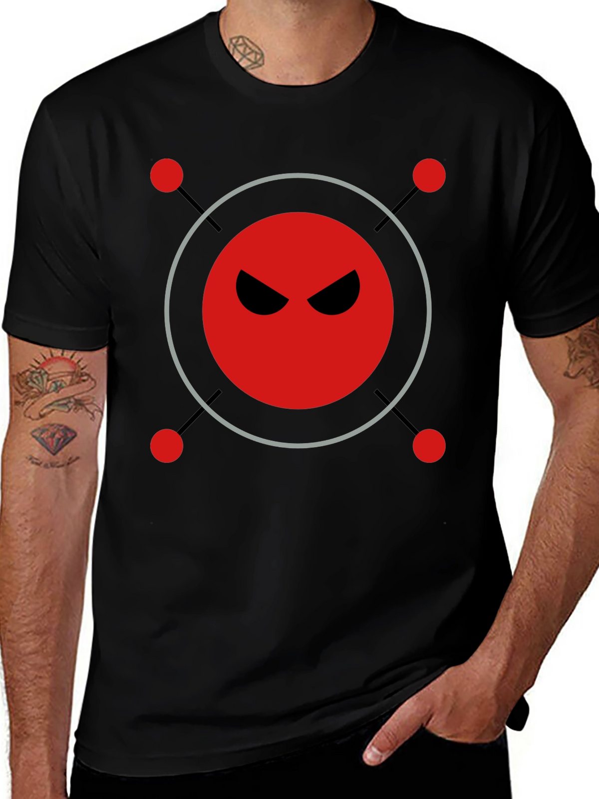 Mens Black T-Shirt with Evil Robot Design