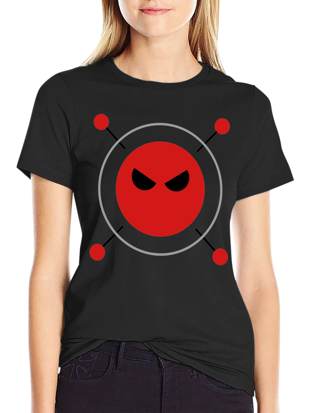 Mens Black T-Shirt with Evil Robot Design