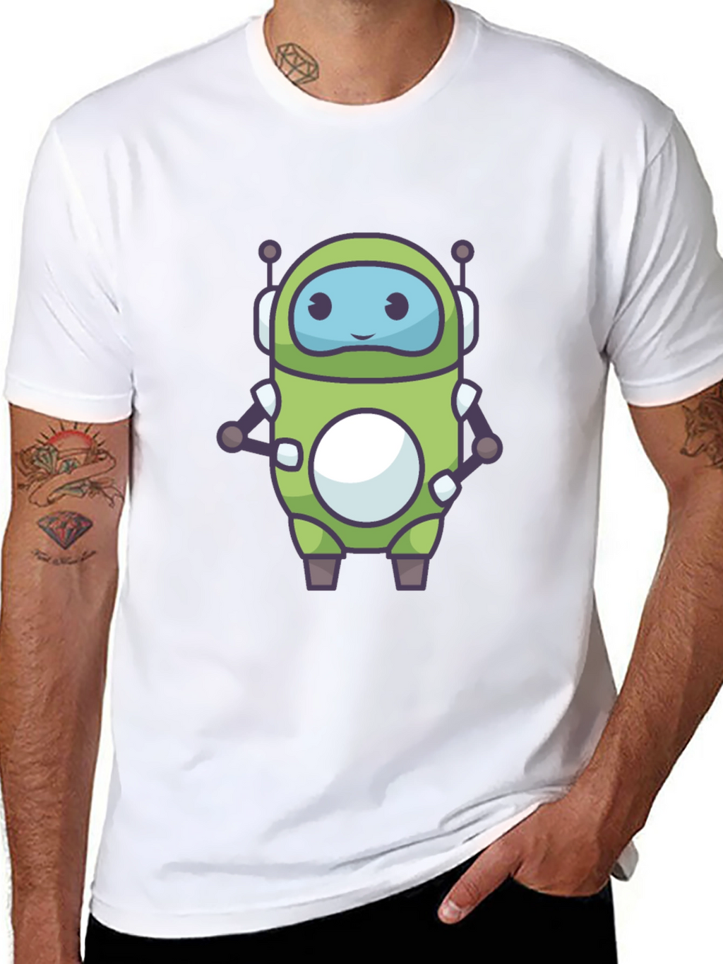 Green Robot Graphic Tee - Fun Tech Style