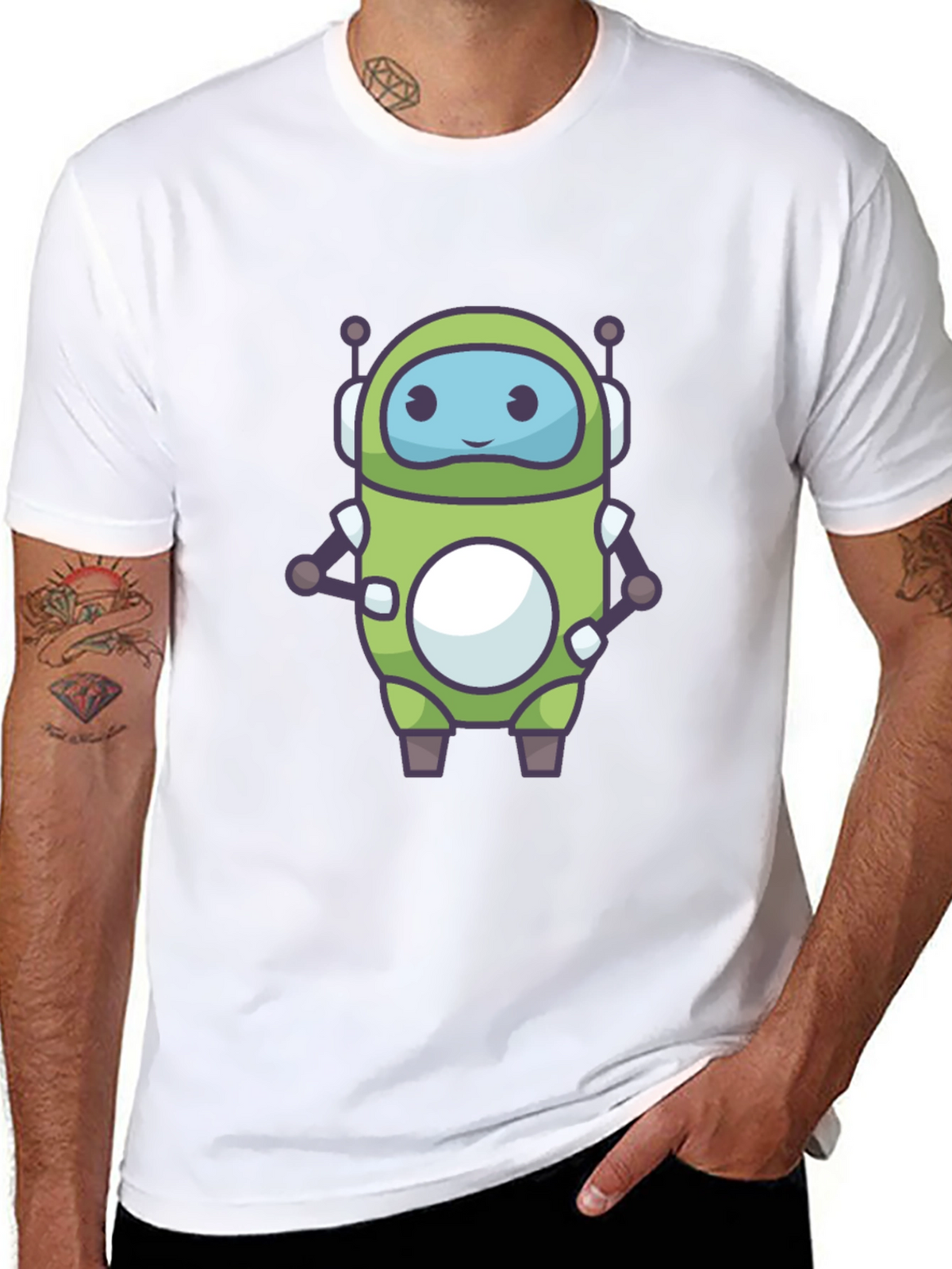 Green Robot Graphic Tee - Fun Tech Style