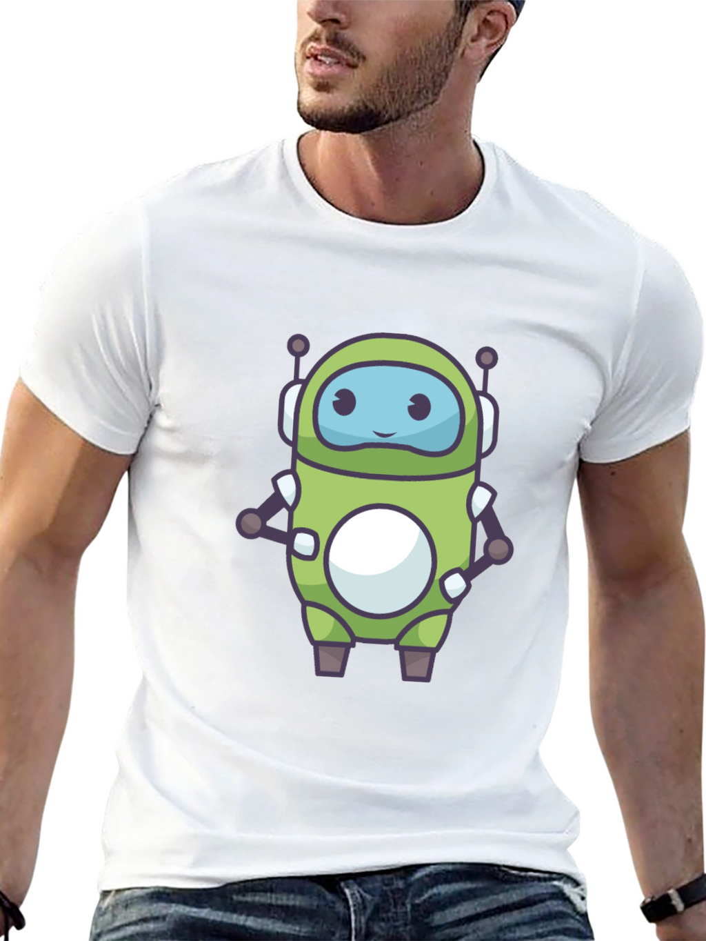 Green Robot Graphic Tee - Fun Tech Style