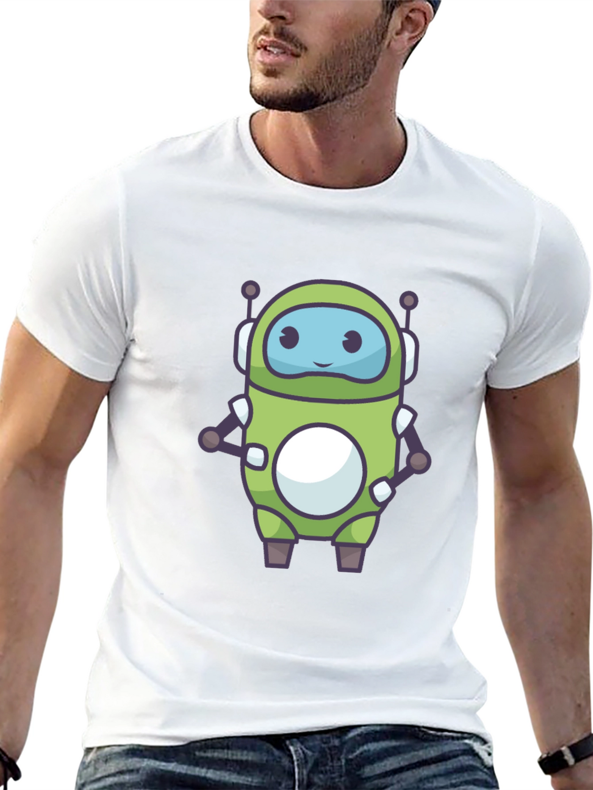 Green Robot Graphic Tee - Fun Tech Style