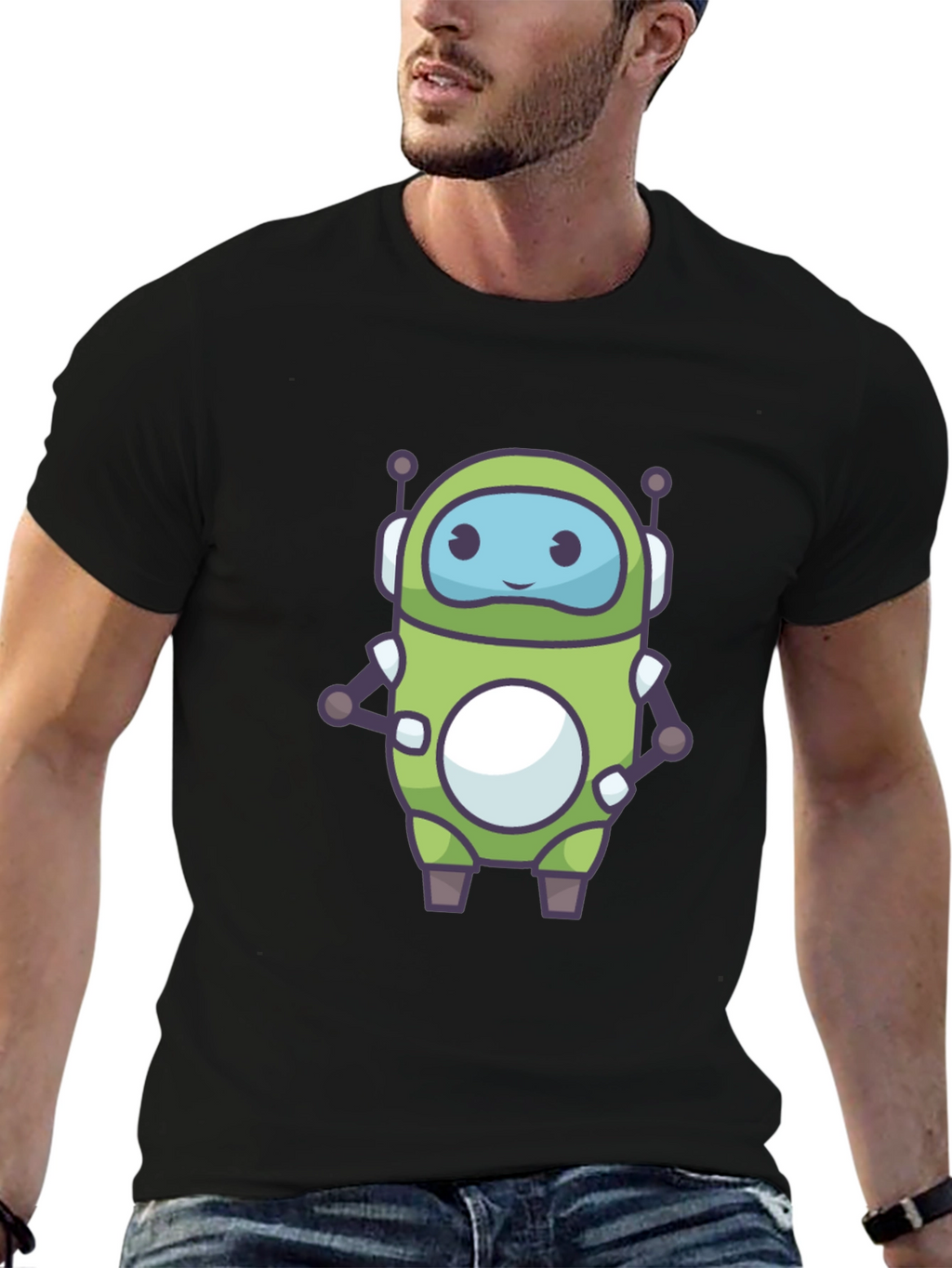 Green Robot Graphic Tee - Fun Tech Style