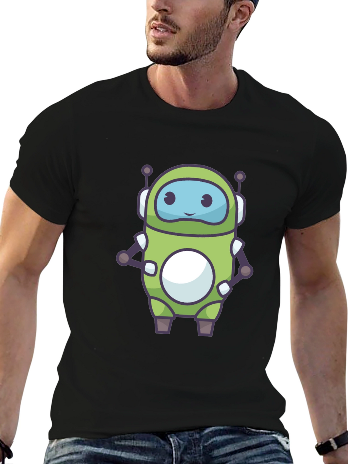 Green Robot Graphic Tee - Fun Tech Style
