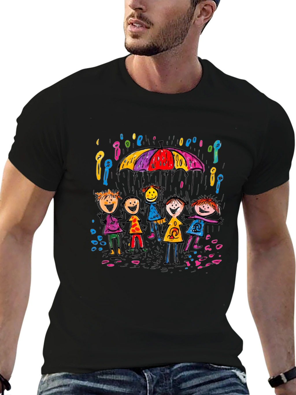 Rainy Day Kids T-Shirt - Black Crew Neck