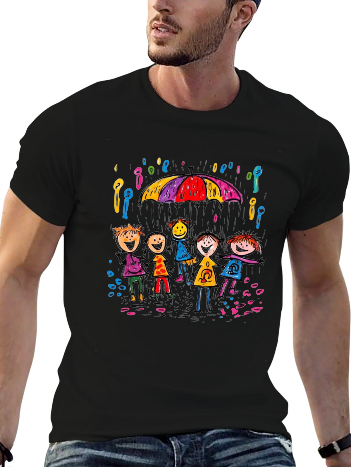 Rainy Day Kids T-Shirt - Black Crew Neck