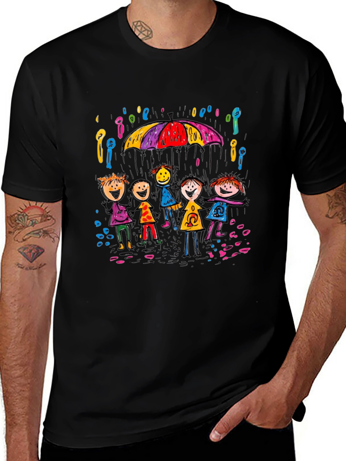 Rainy Day Kids T-Shirt - Black Crew Neck