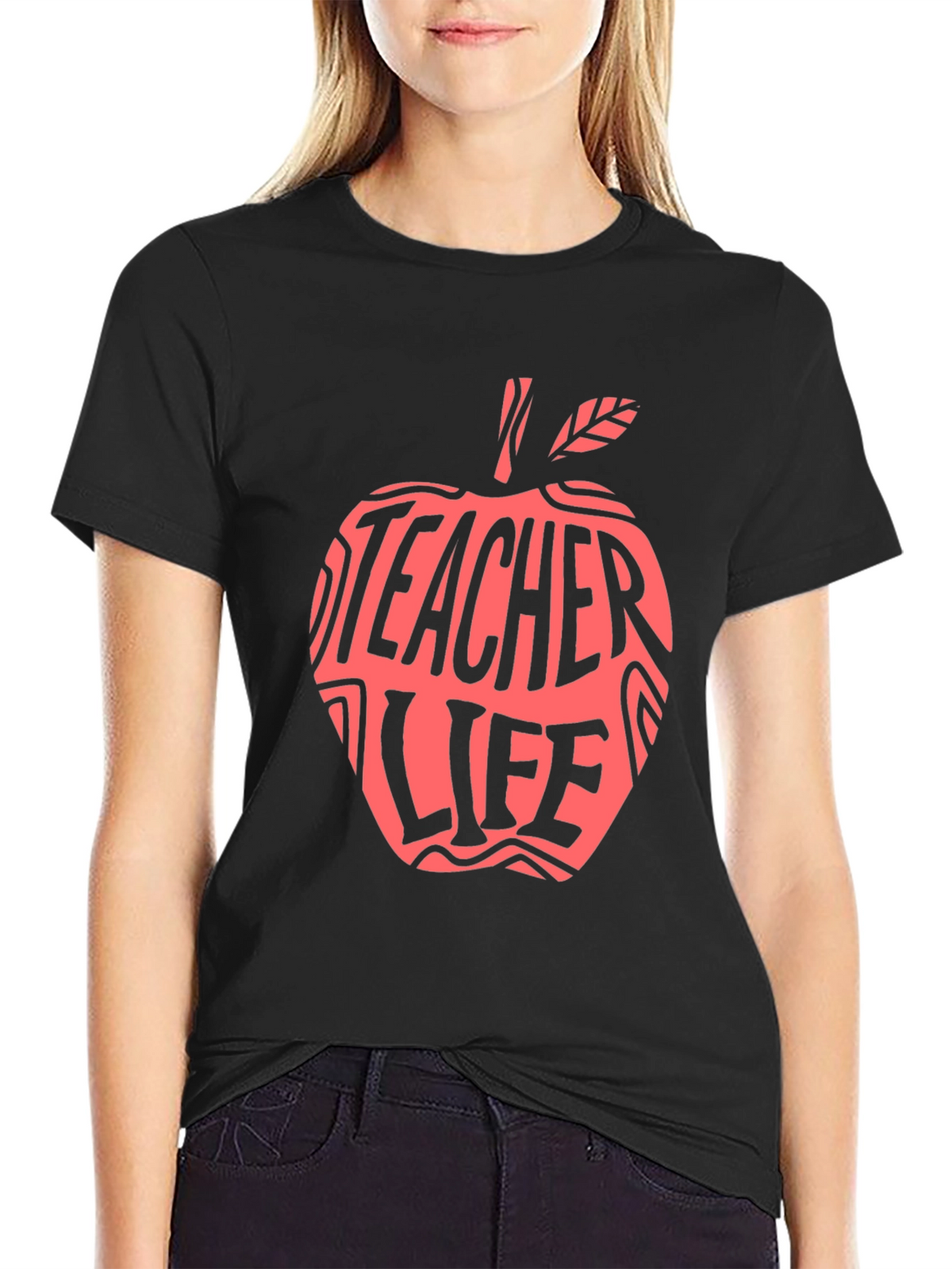 Teacher Life Apple Graphic Tee - Black