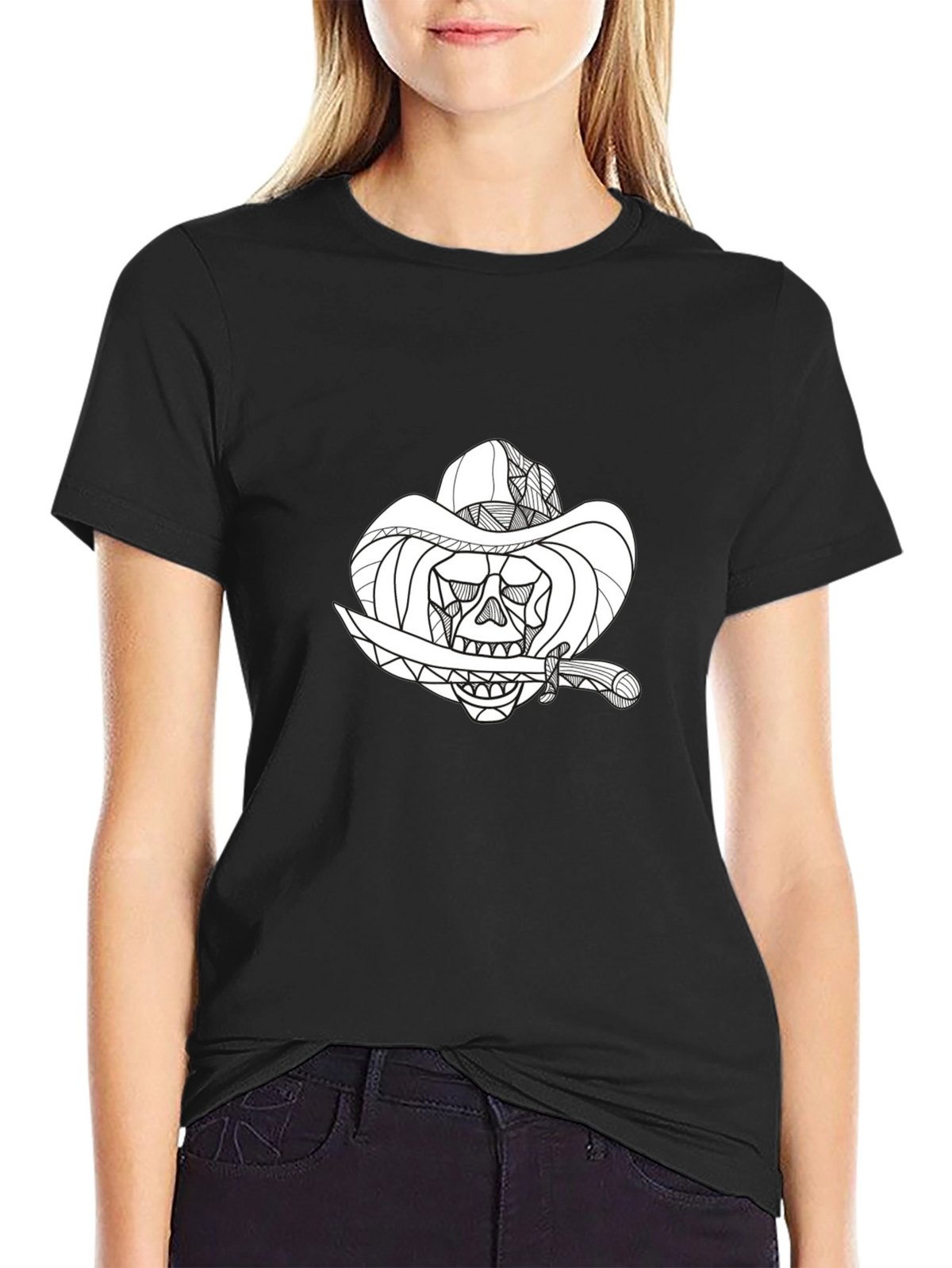 Black Skull Cowboy Graphic T-Shirt