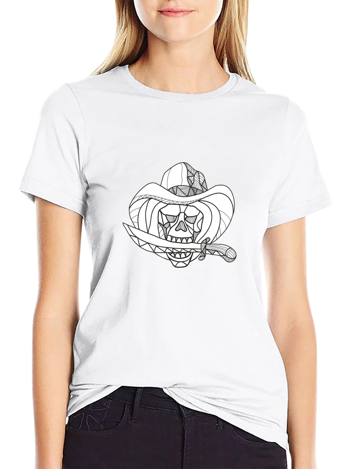 Black Skull Cowboy Graphic T-Shirt