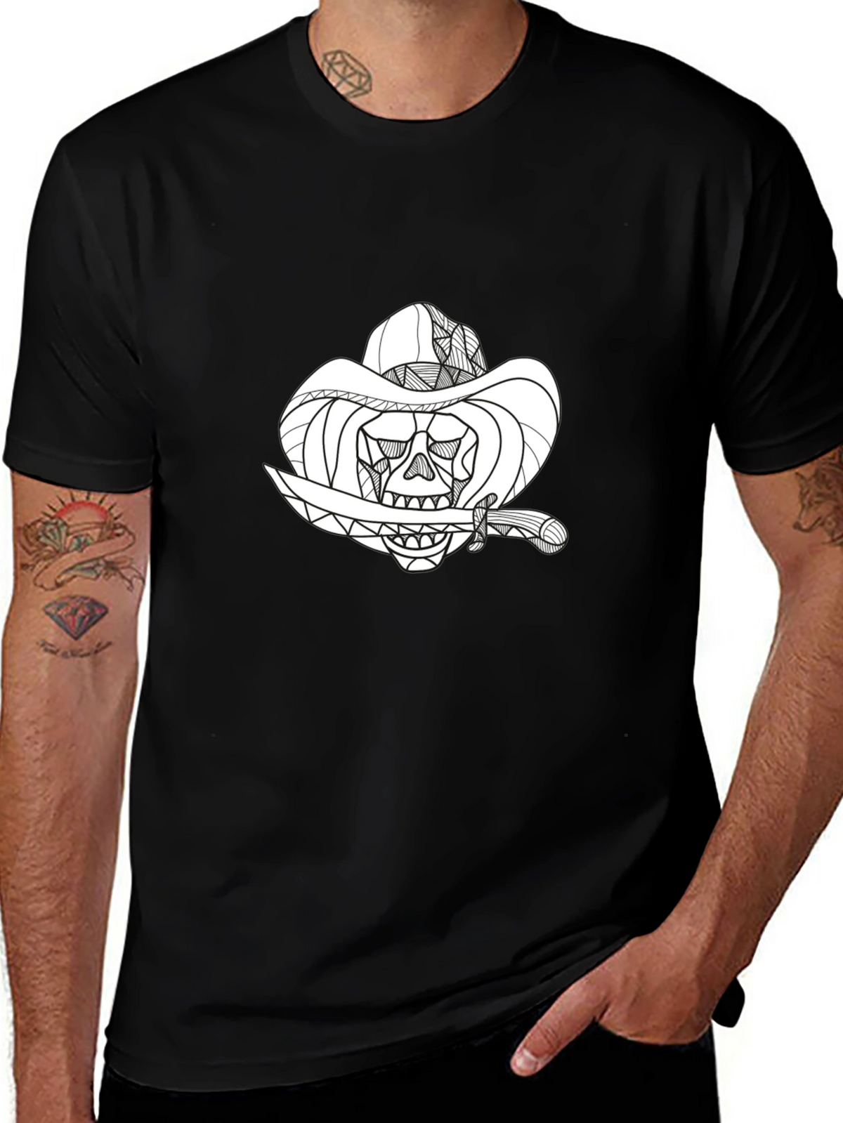 Black Skull Cowboy Graphic T-Shirt