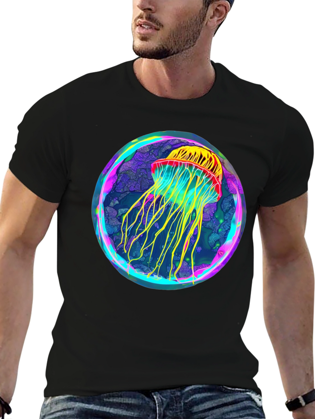 Neon Jellyfish Graphic Black Tee