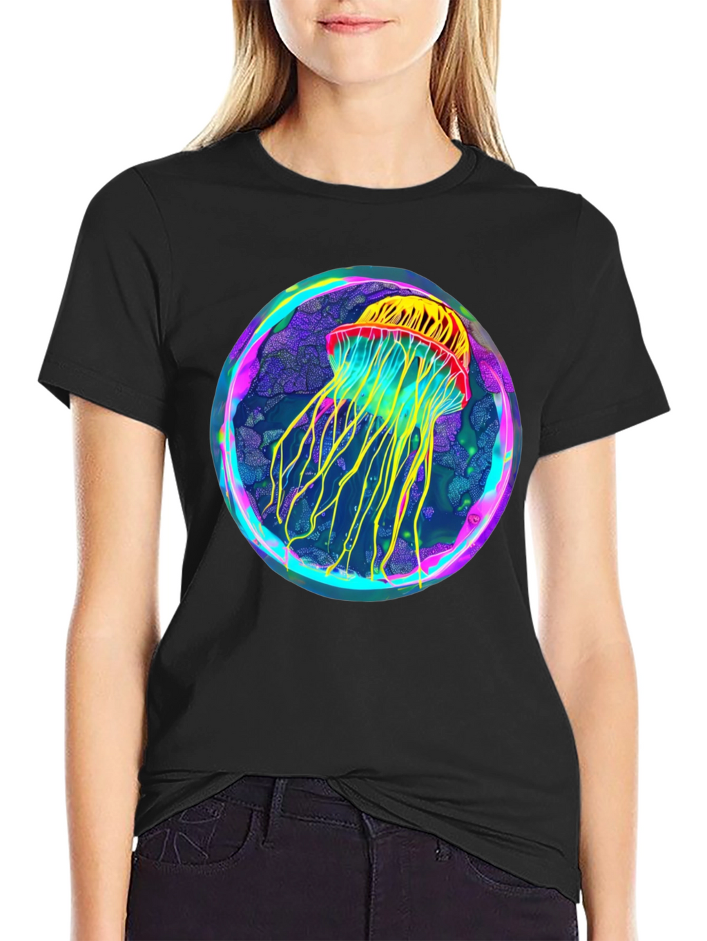 Neon Jellyfish Graphic Black Tee