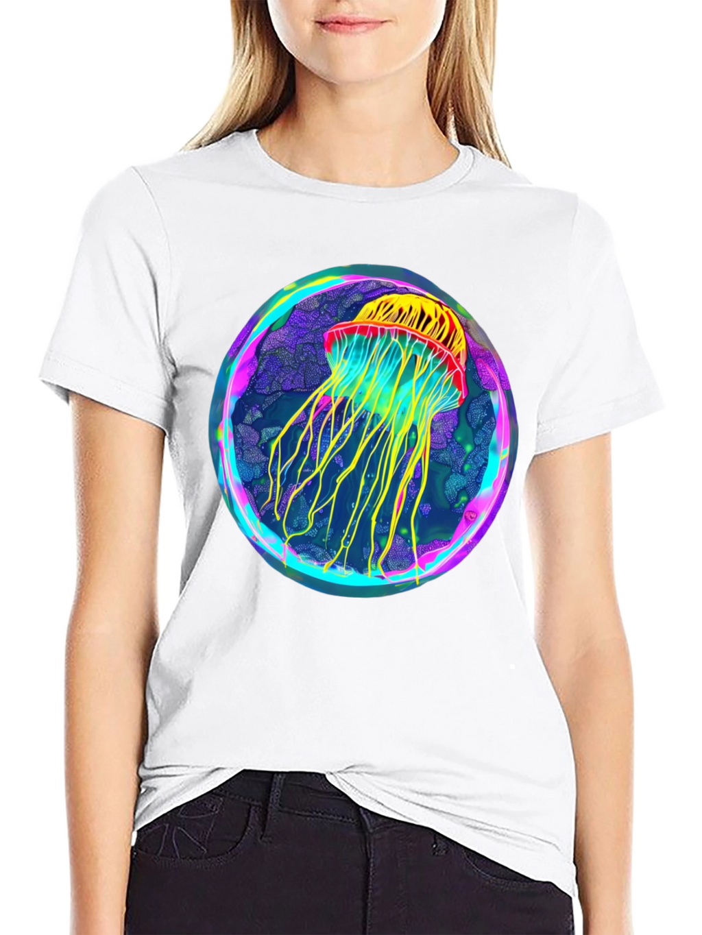 Neon Jellyfish Graphic Black Tee