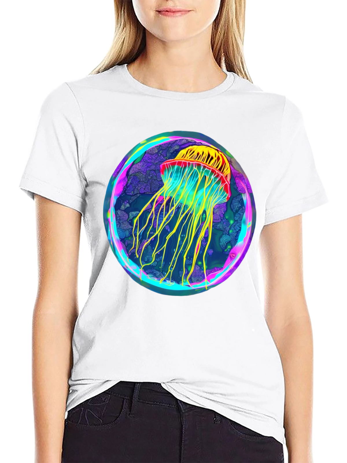Neon Jellyfish Graphic Black Tee