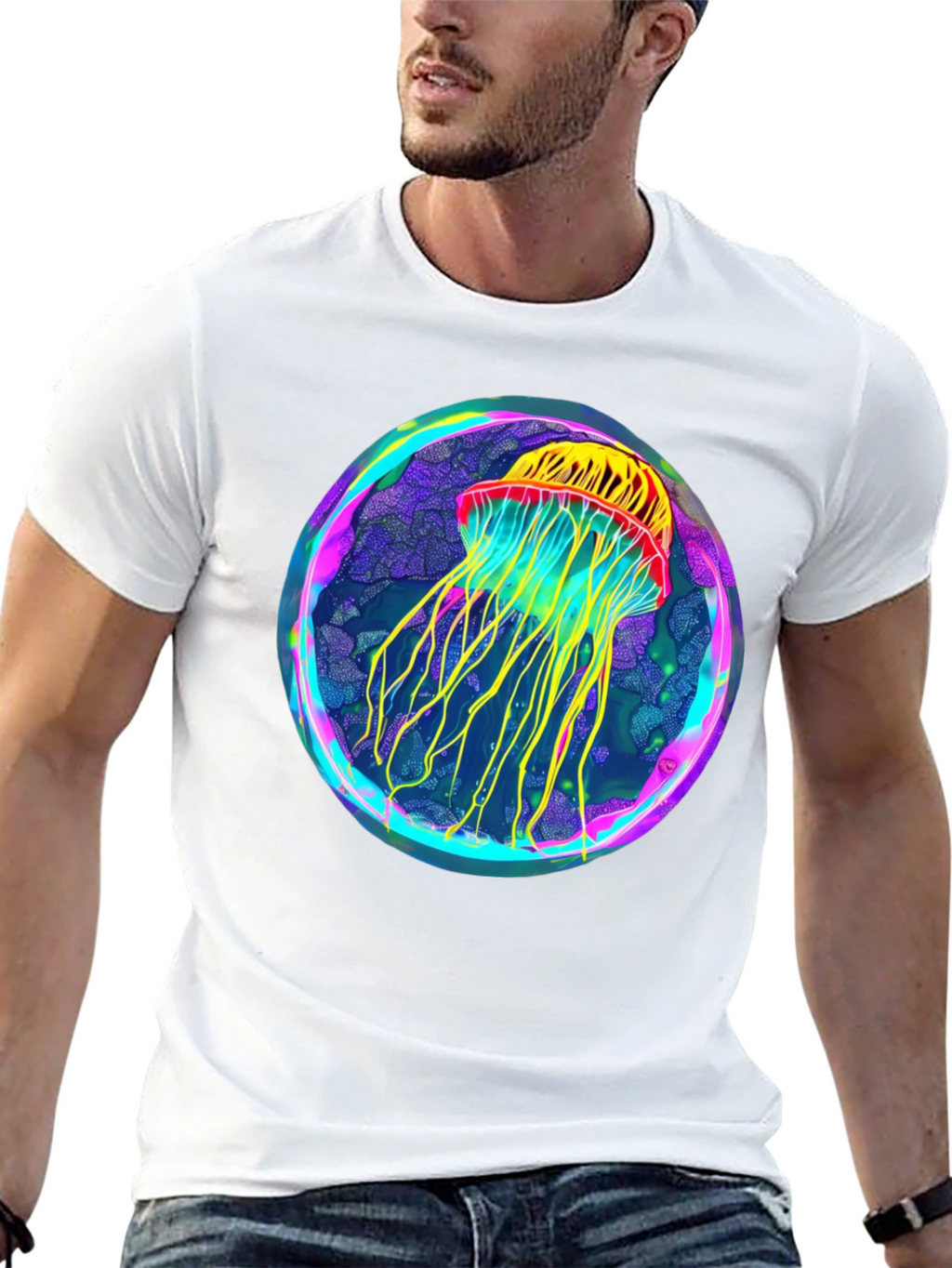 Neon Jellyfish Graphic Black Tee