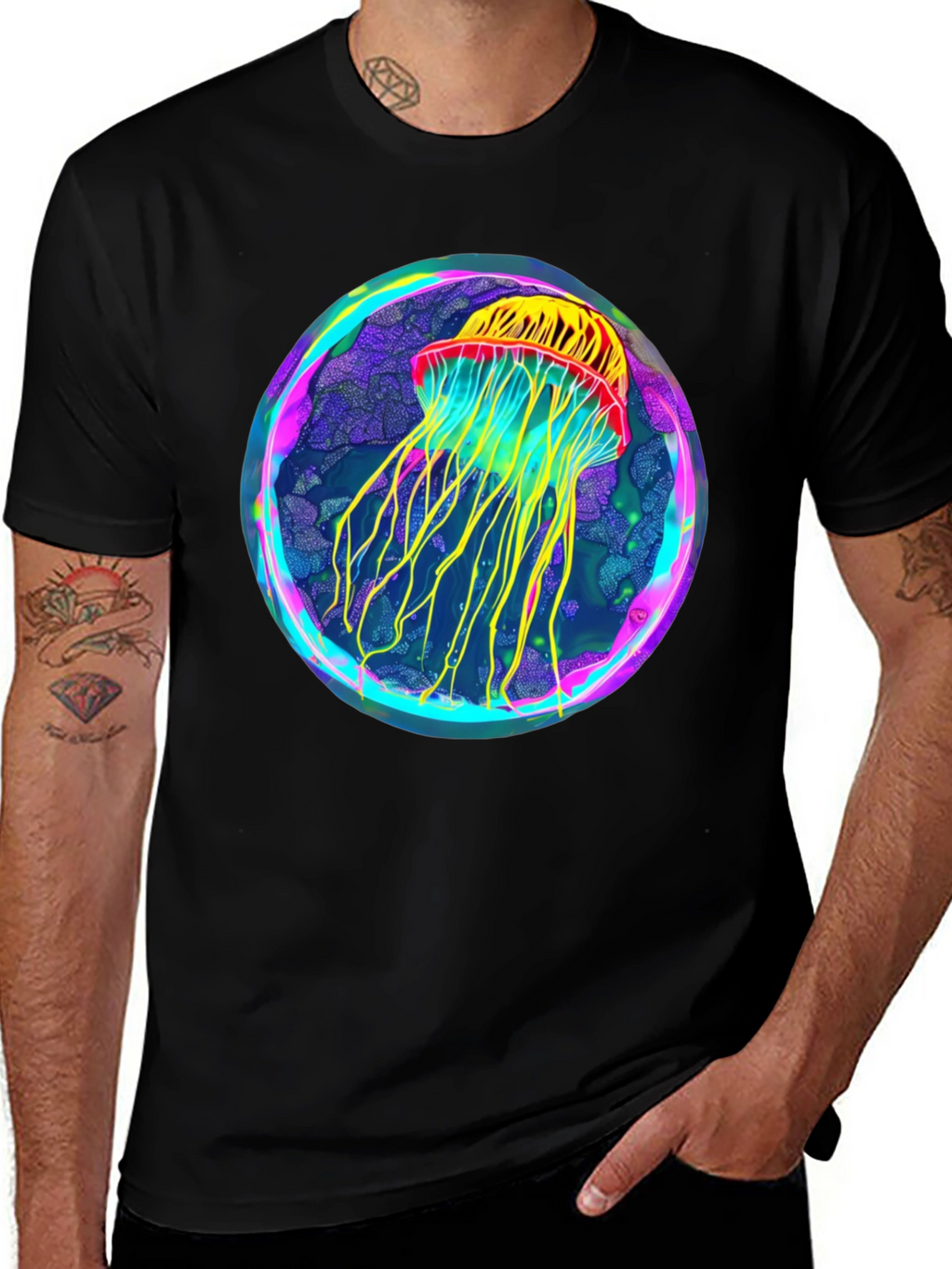 Neon Jellyfish Graphic Black Tee