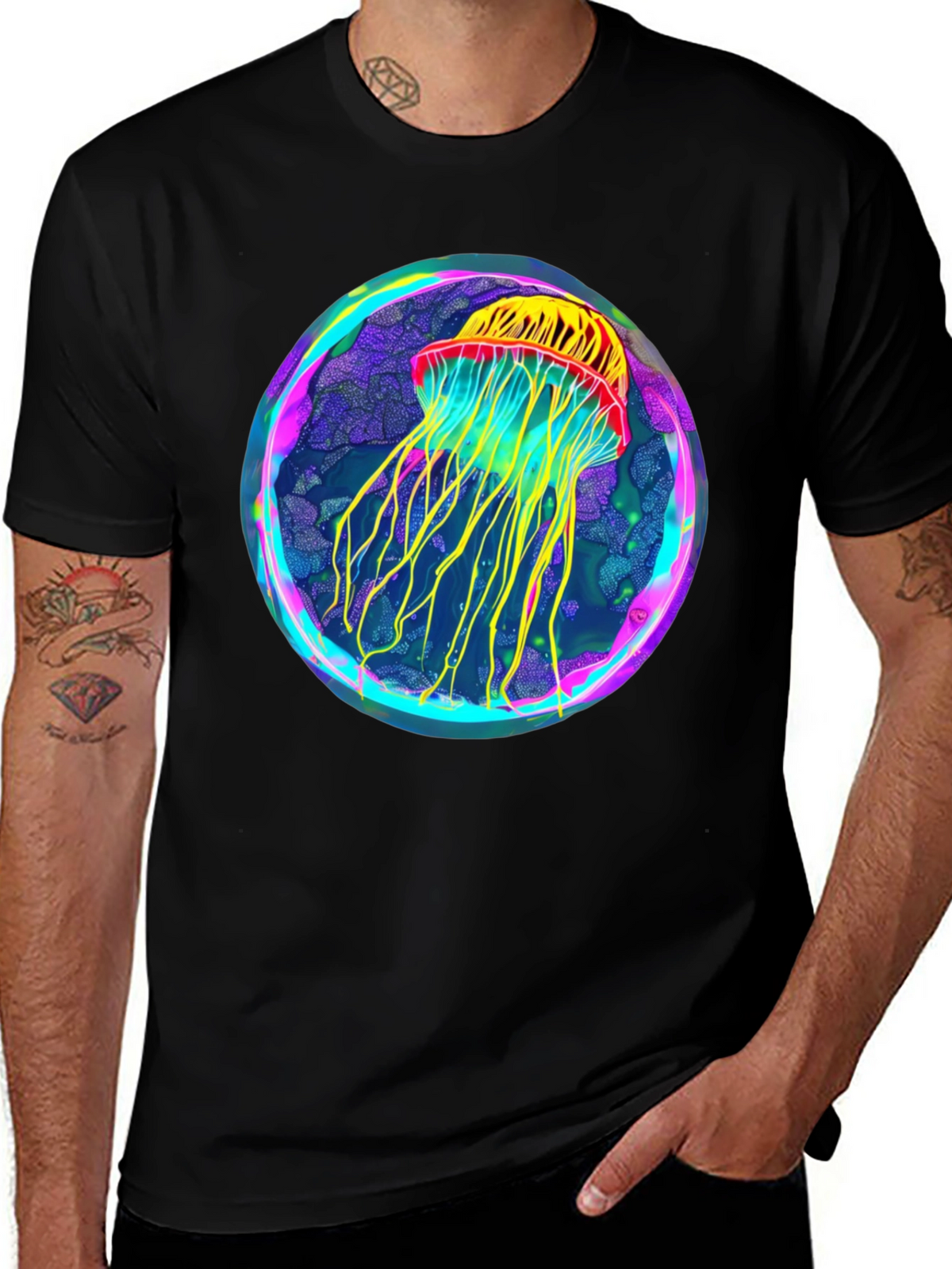 Neon Jellyfish Graphic Black Tee