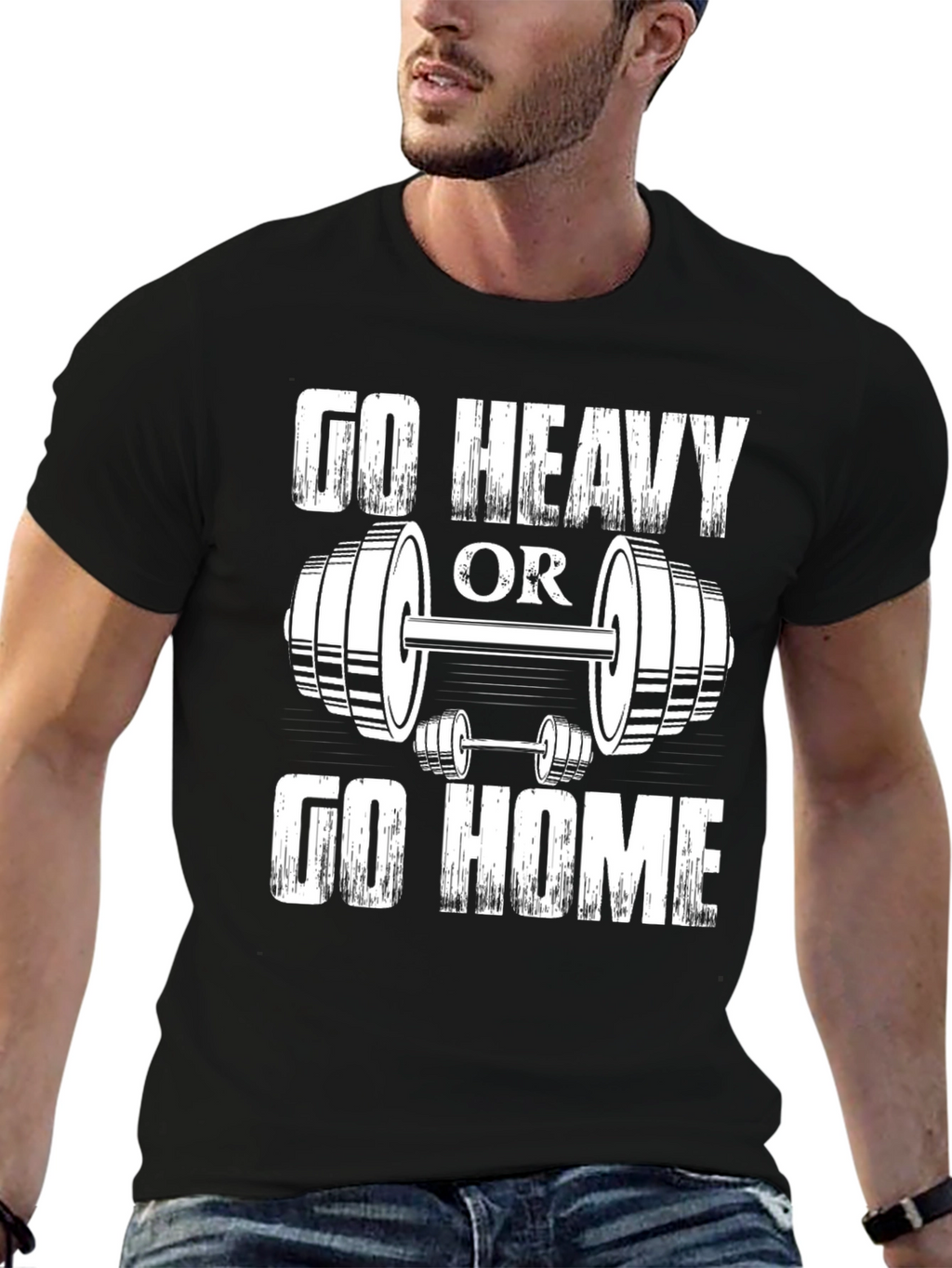 Go Heavy or Go Home Black Graphic T-Shirt
