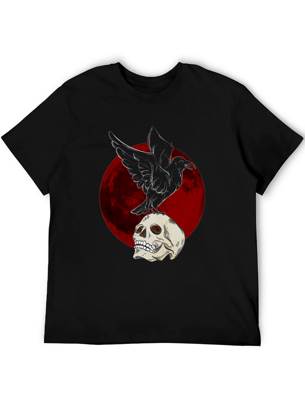 Raven on Skull T-Shirt - Dark Gothic Design